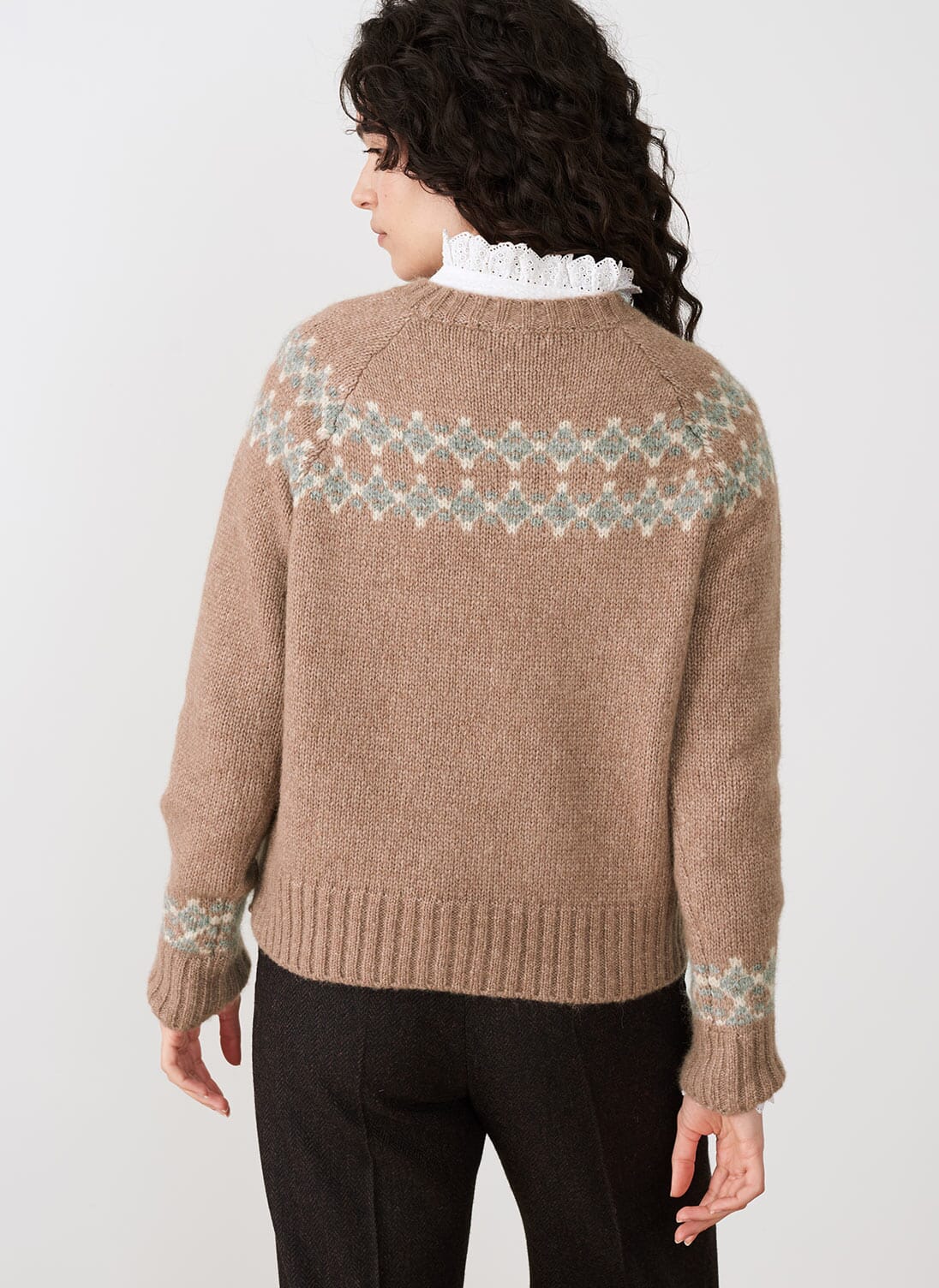 Mocha Alpaca Fair Isle Yoke Jumper Women's Jumpers Brora