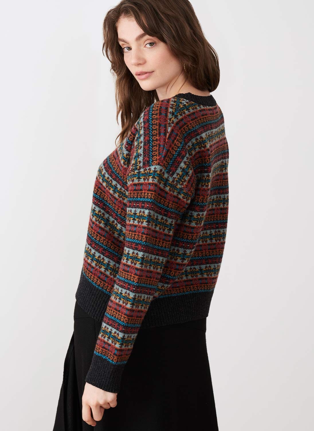 Charcoal Merino Lambswool Fair Isle Jumper Women's Knitwear Brora