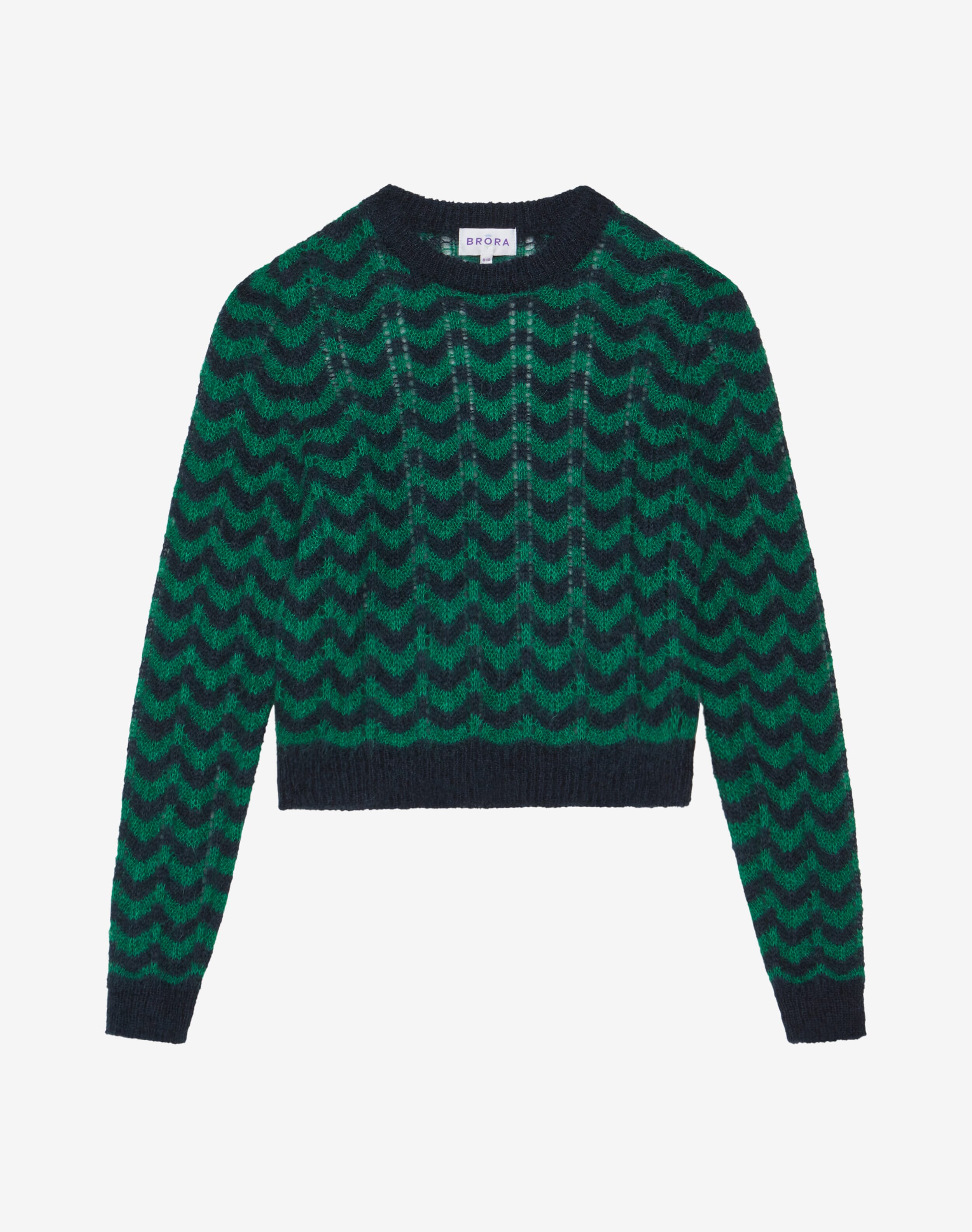 Mohair Wave Knit Jumper in Swallow & Emerald | Women's Knitwear