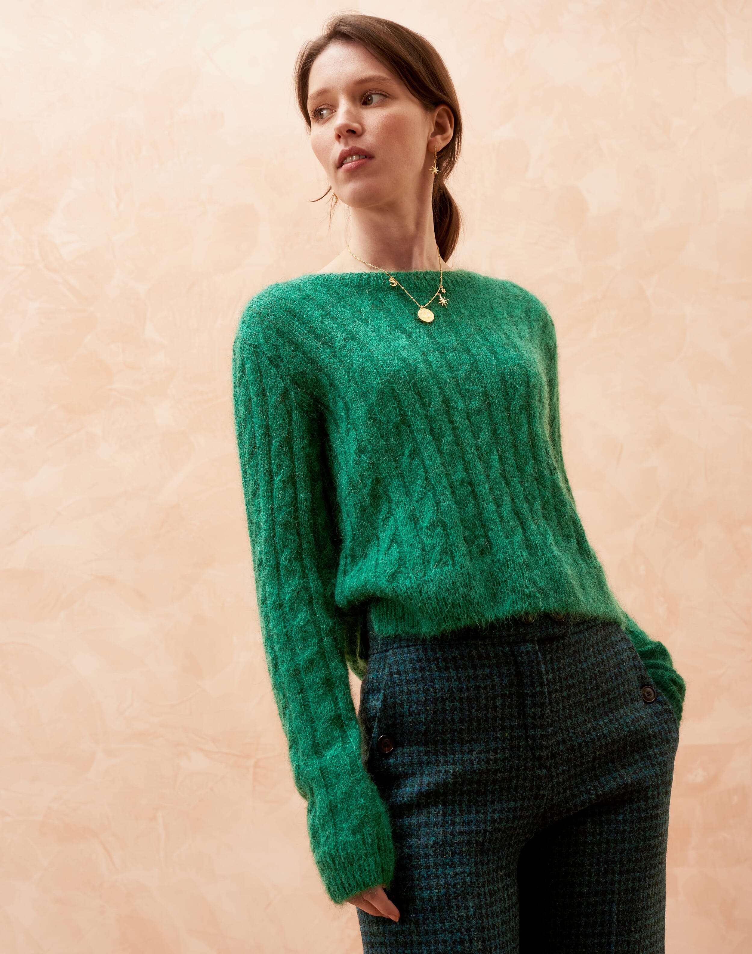 Mohair Cable Jumper in Emerald | Women's Knitwear | Brora