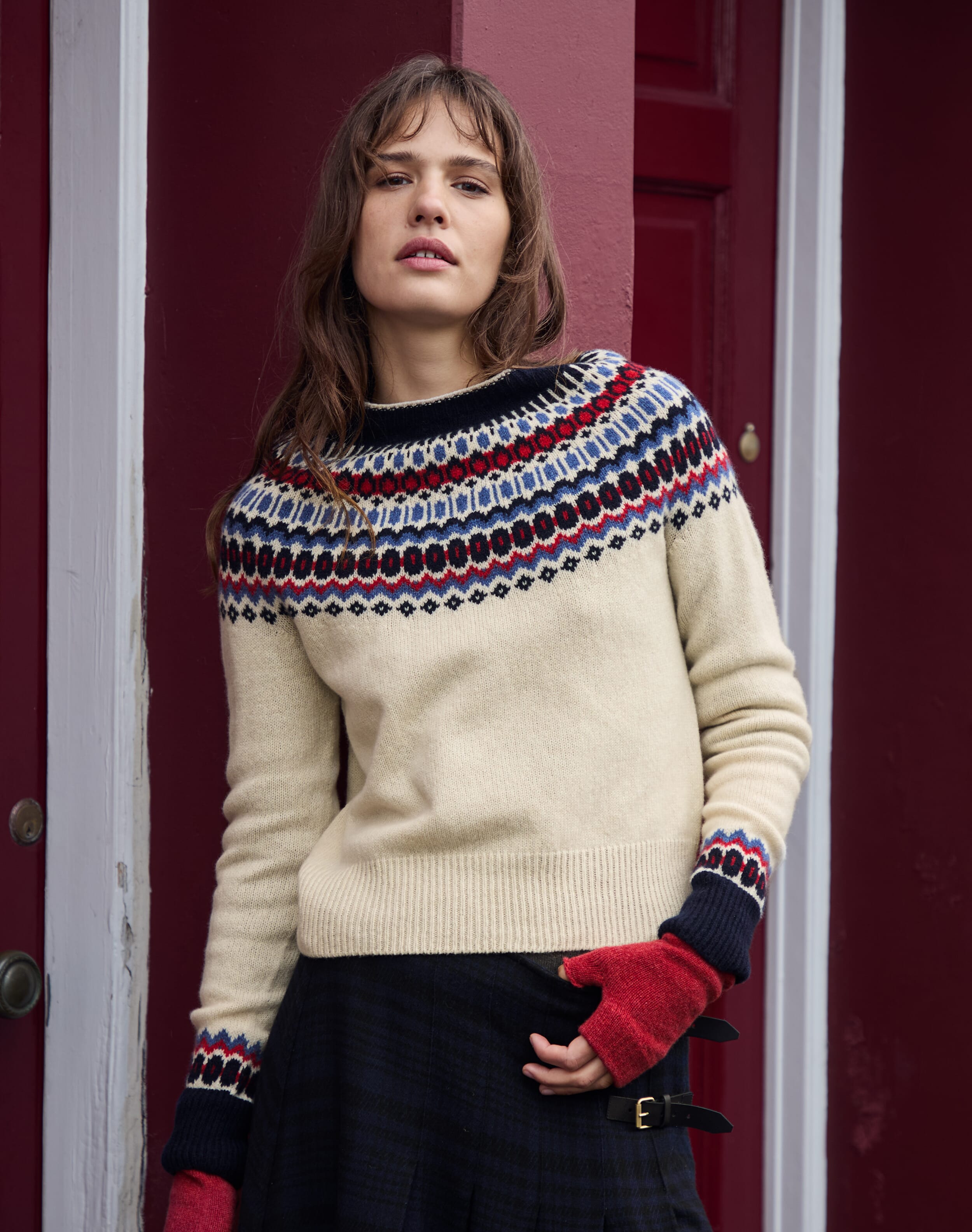 Brora Supersoft Lambswool Fairisle Yoke Jumper Ivory