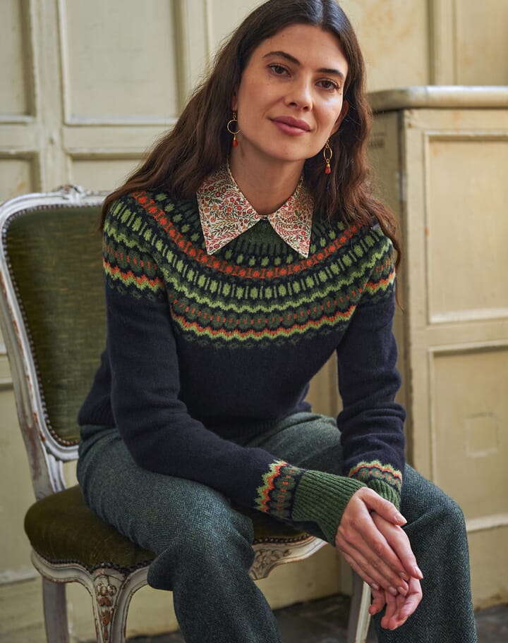 Navy Lambswool Fair Isle Jumper Women's Jumpers Brora Fashion