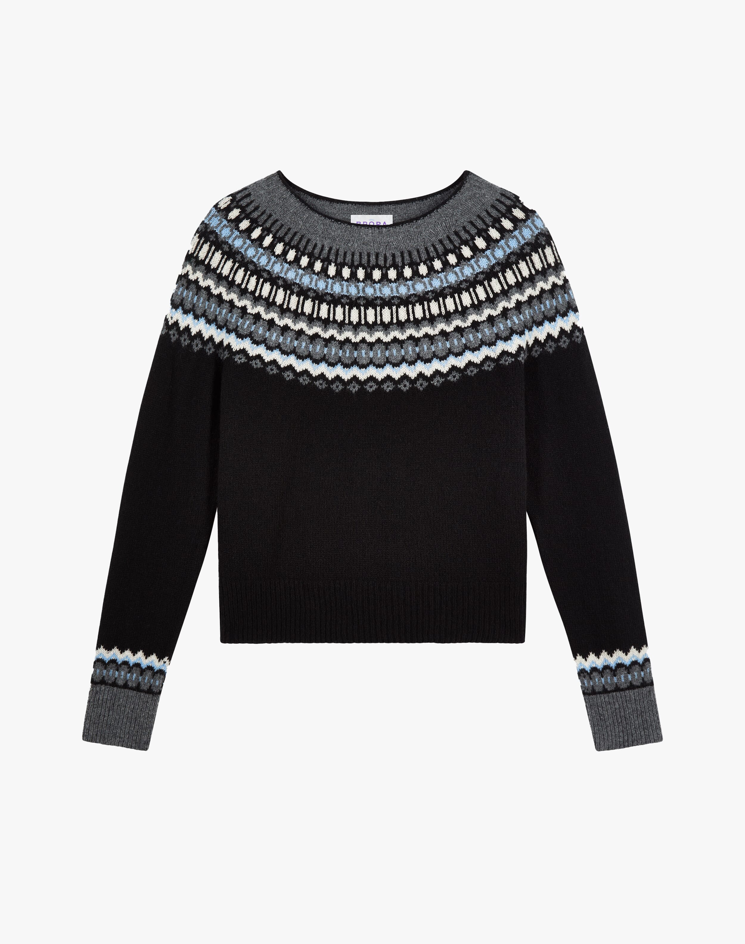 Lambswool Fair Isle Jumper in Black Women's Knitwear Brora Fashion