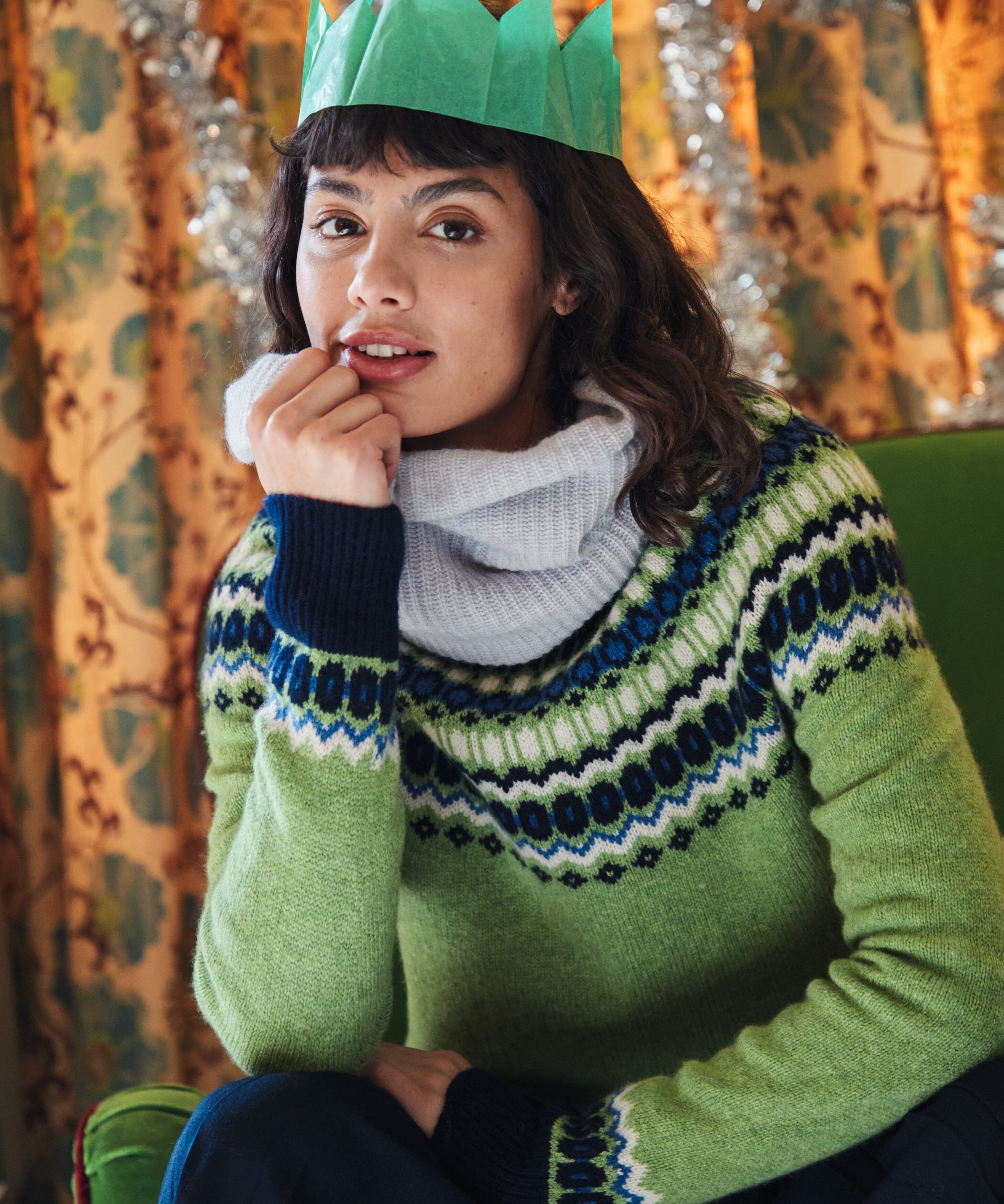 Brora Supersoft Lambswool Fairisle Yoke Jumper Apple