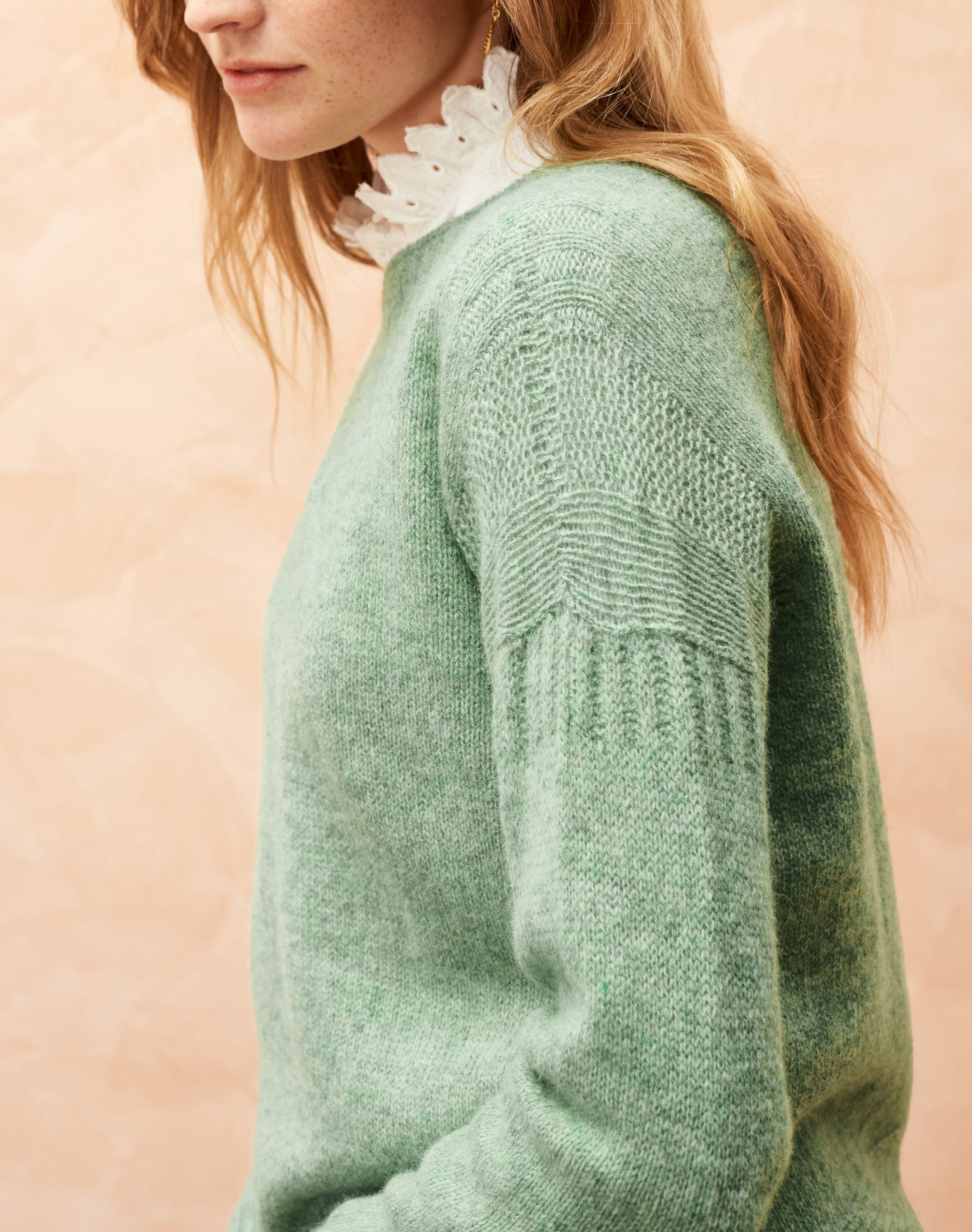 Wool Guernsey Jumper in Mint Knitwear Brora