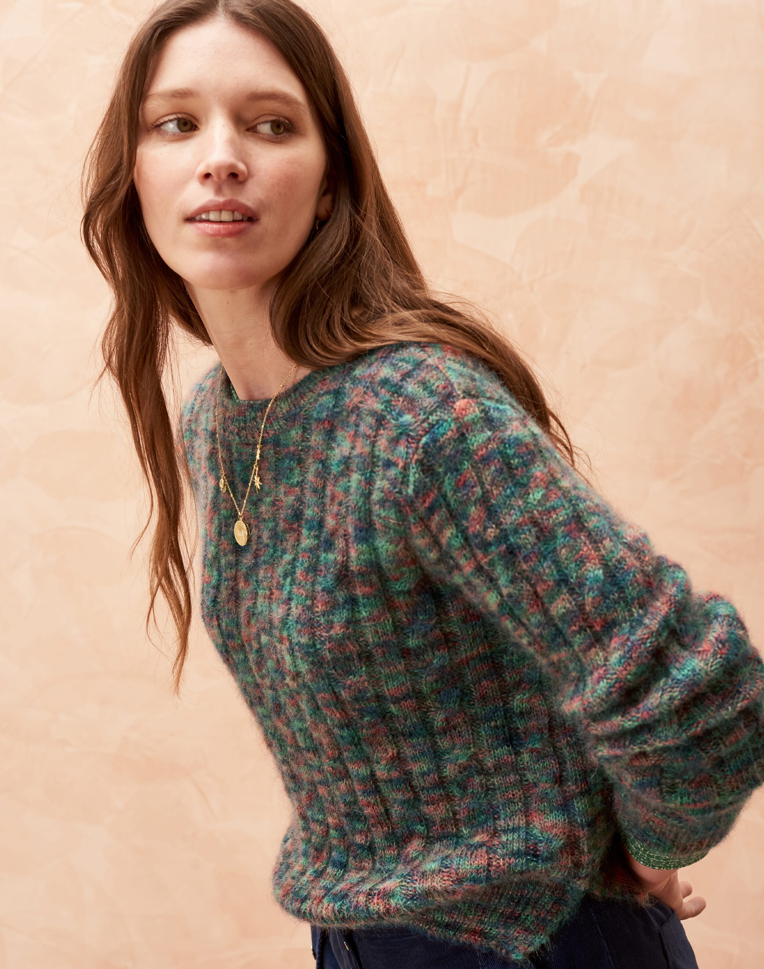 Mohair Cable Marl Jumper in Rainbow | Knitwear | Brora