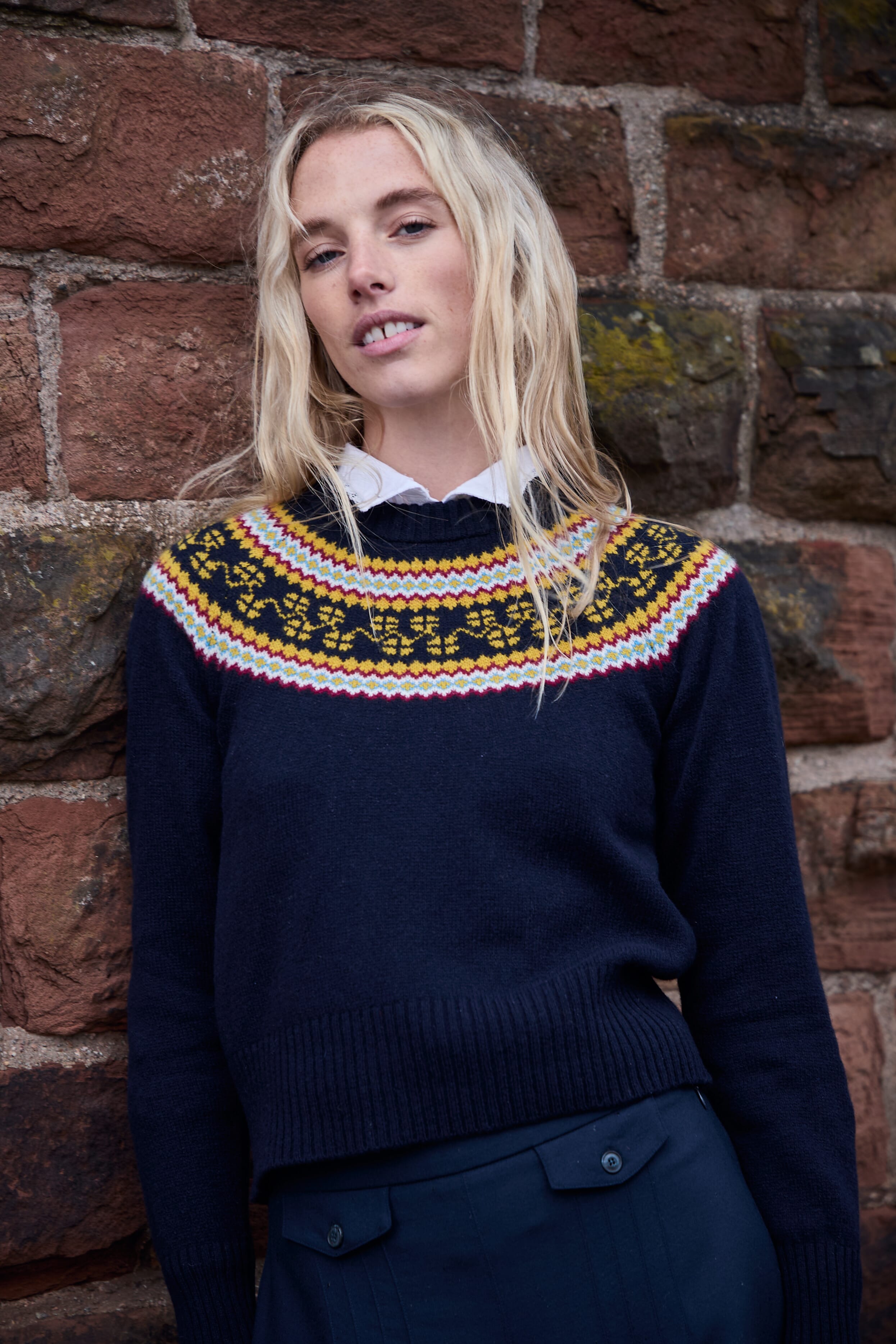 Brora Merino Lambswool Fair Isle Yoke Jumper