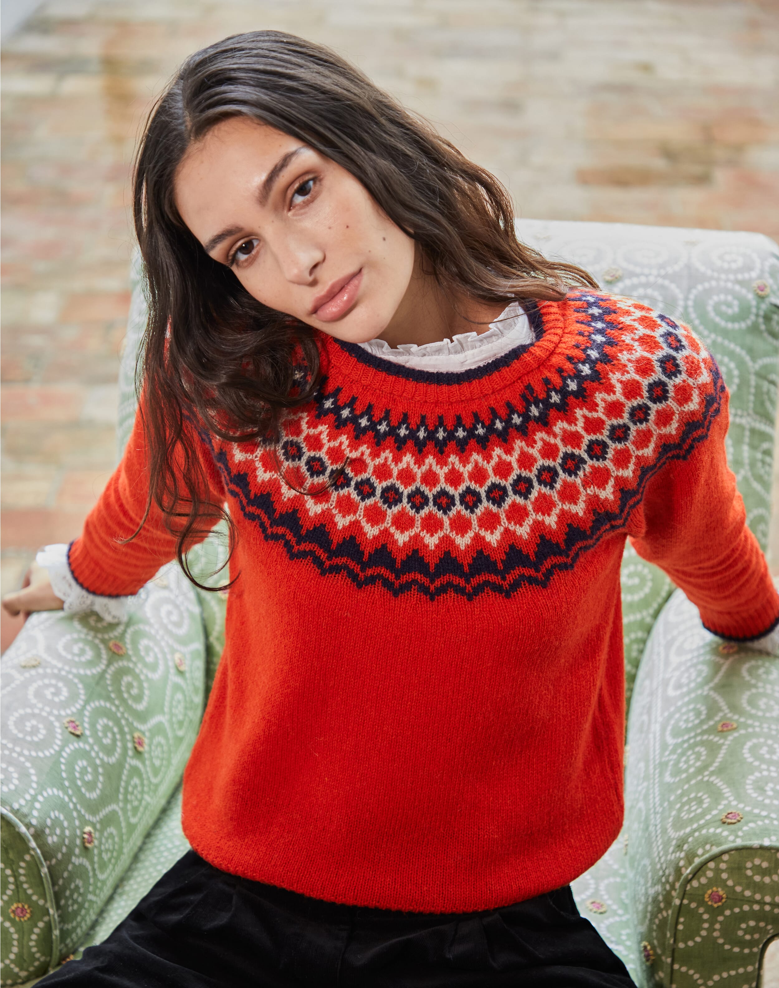 Brora Wool Fair Isle Yoke Jumper Pumpkin