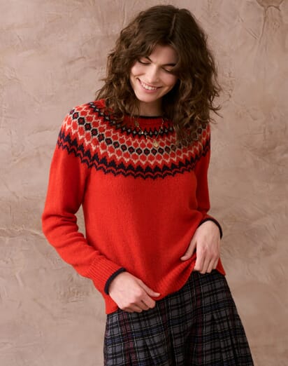 Red Wool Fair Isle Jumper Women's Knitwear Brora Sale