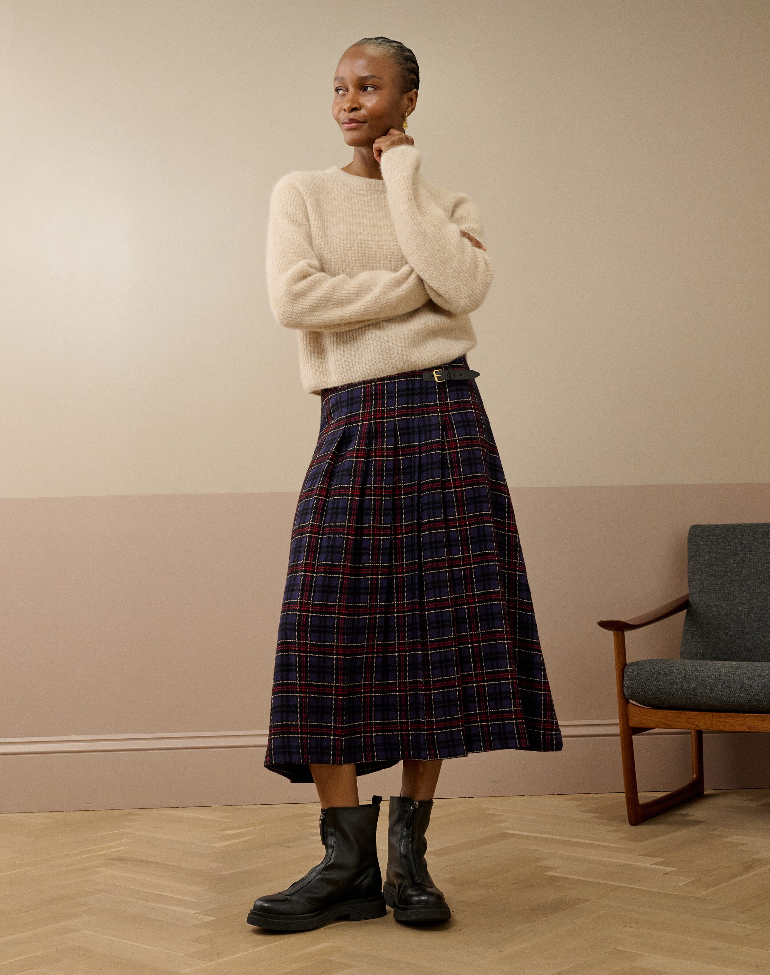 Alpaca Ribbed Jumper in Biscuit | Brora Clearance | Womenswear