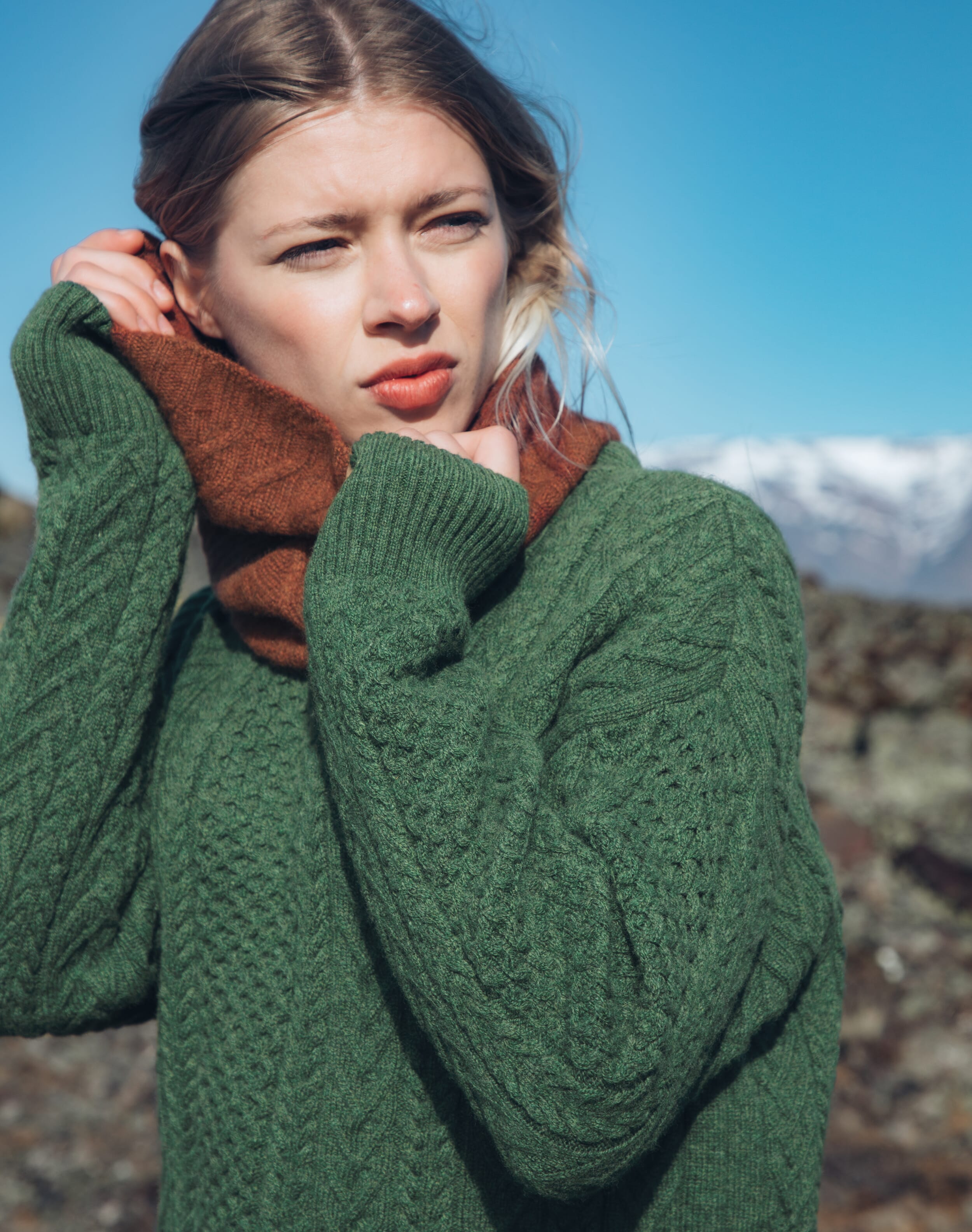 Brora Supersoft Lambswool Aran Jumper Tarragon