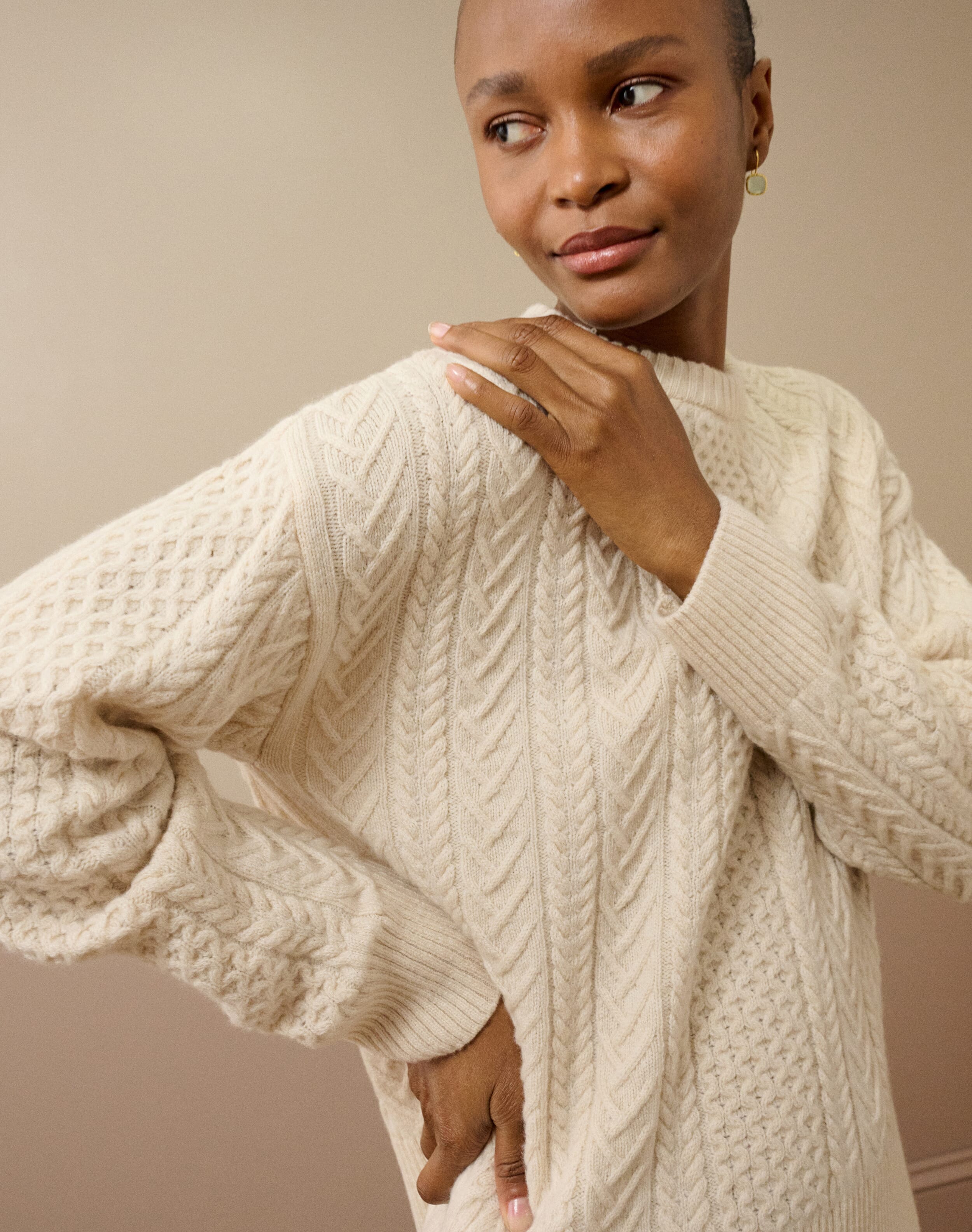 Brora Supersoft Lambswool Aran Jumper Tarragon - 2