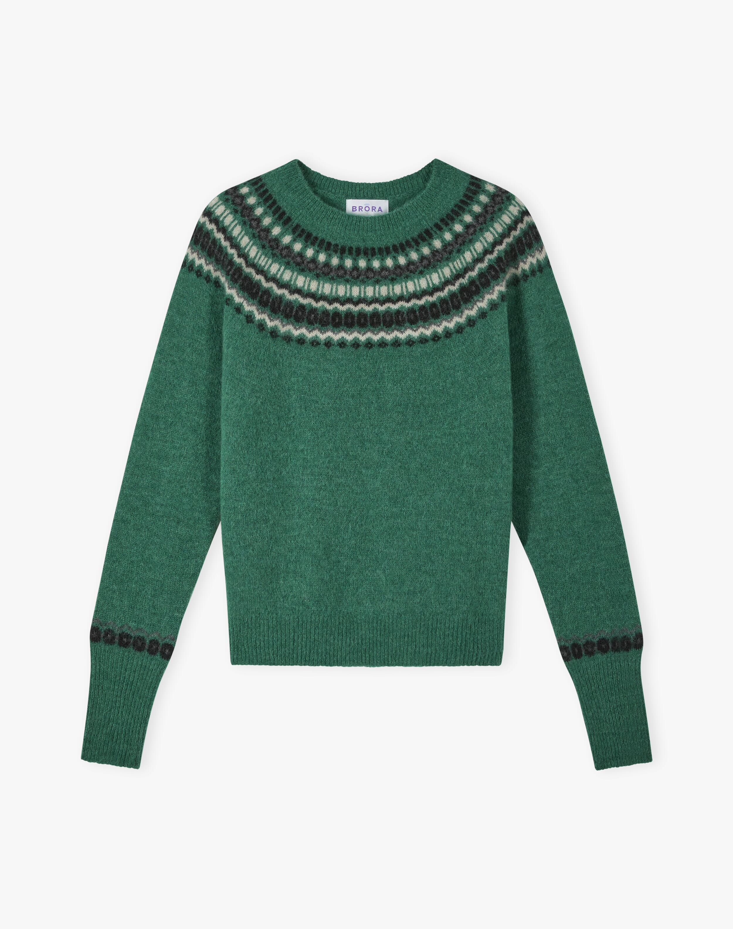 Alpaca Fair Isle Yoke Jumper in Emerald | Brora Clearance