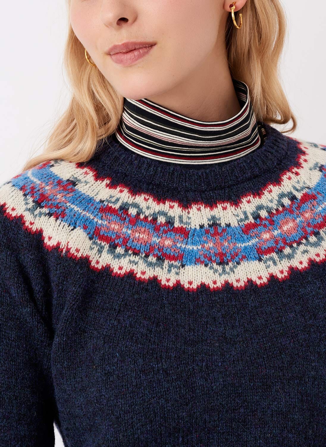 Navy Wool Fair Isle Yoke Jumper Women's Jumpers Brora