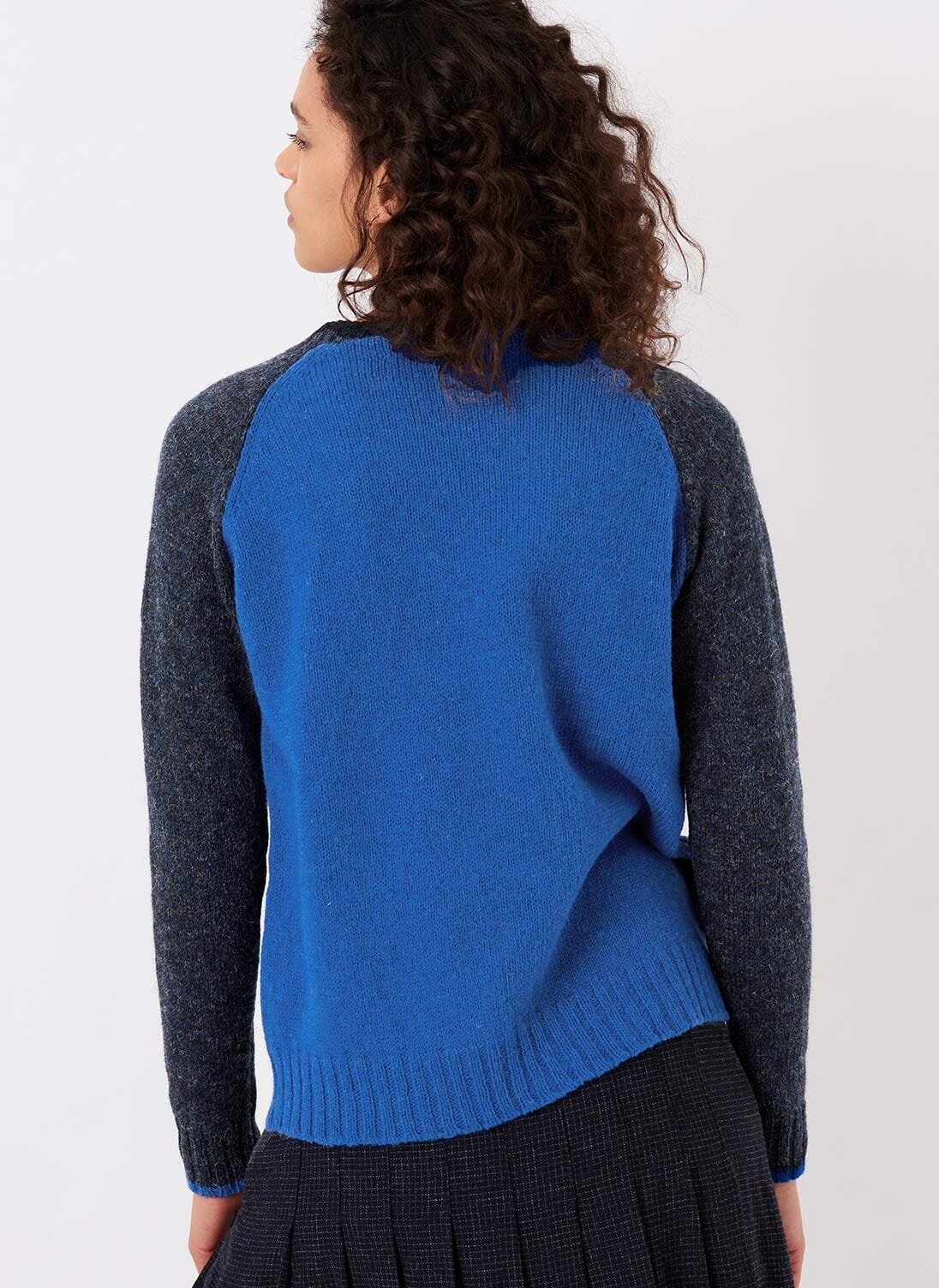 Navy & Cobalt Wool Colour Block Jumper Women's Jumpers Brora