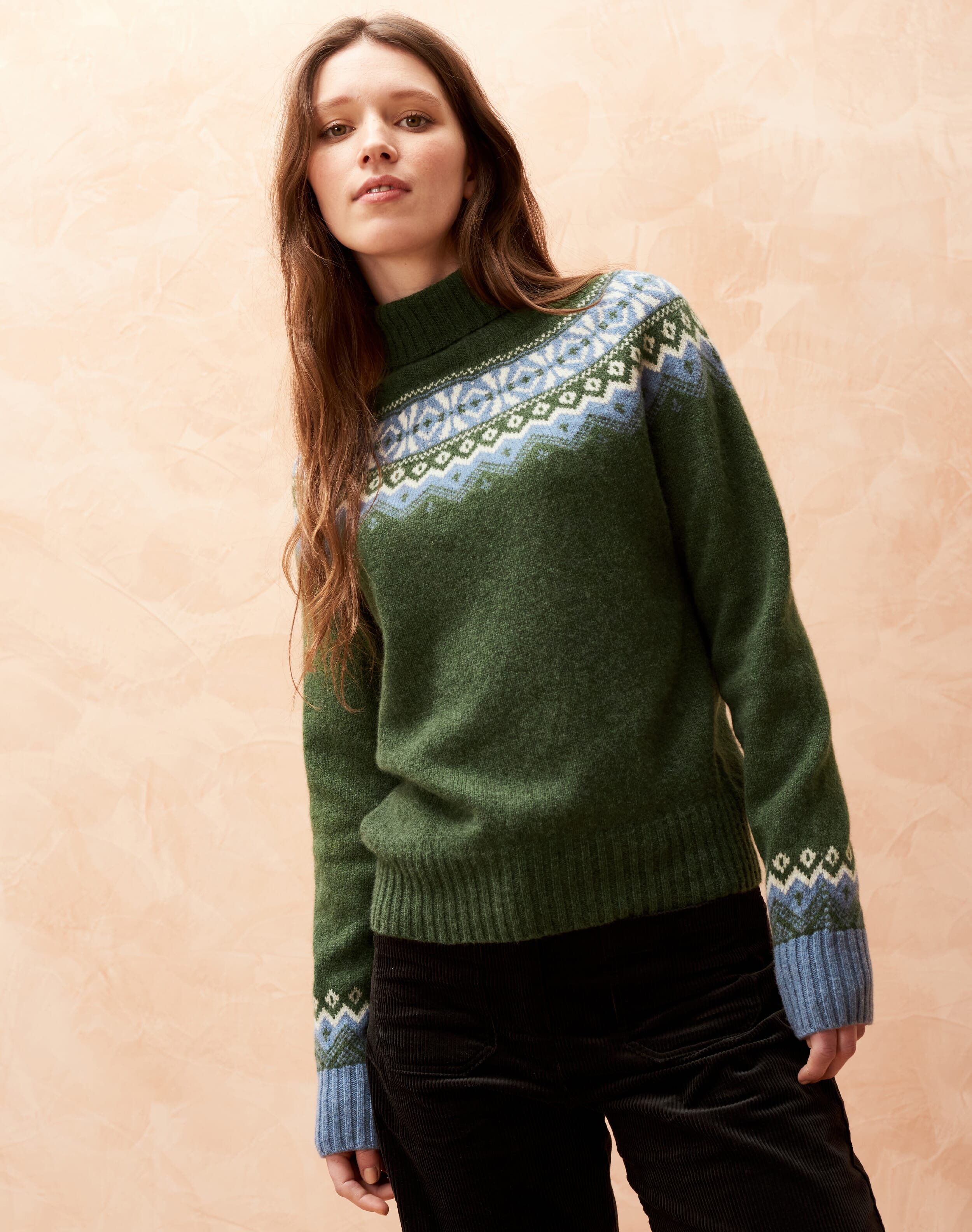 Green Fair Isle Polo Neck | Women's Polonecks | Brora Fashion