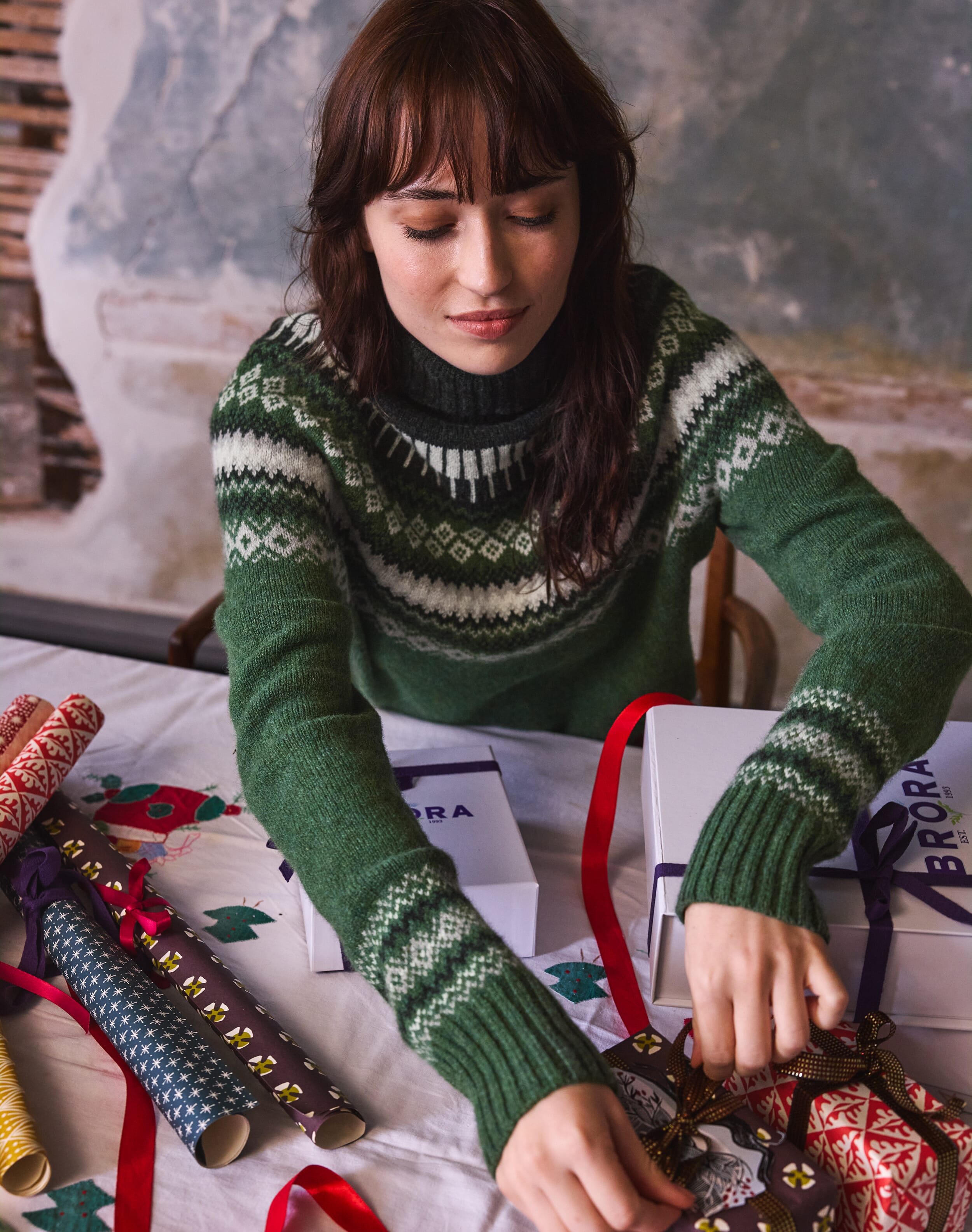 Brora Silk Patchwork Print Skirt & mulberry