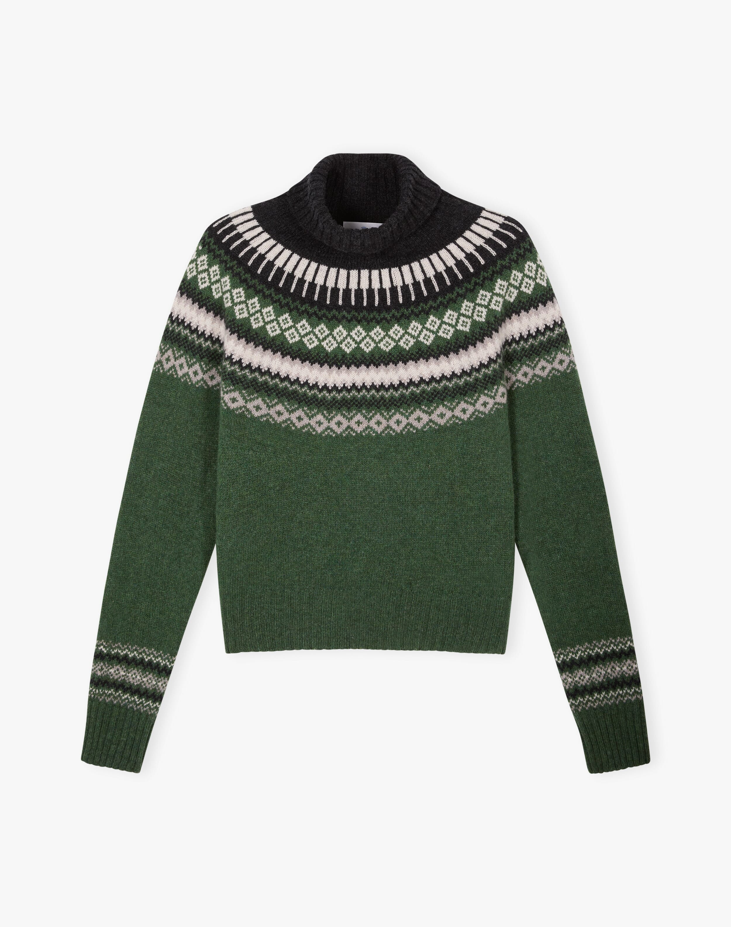 Supersoft Lambswool Fair Isle Polo in Tarragon | Brora Clearance