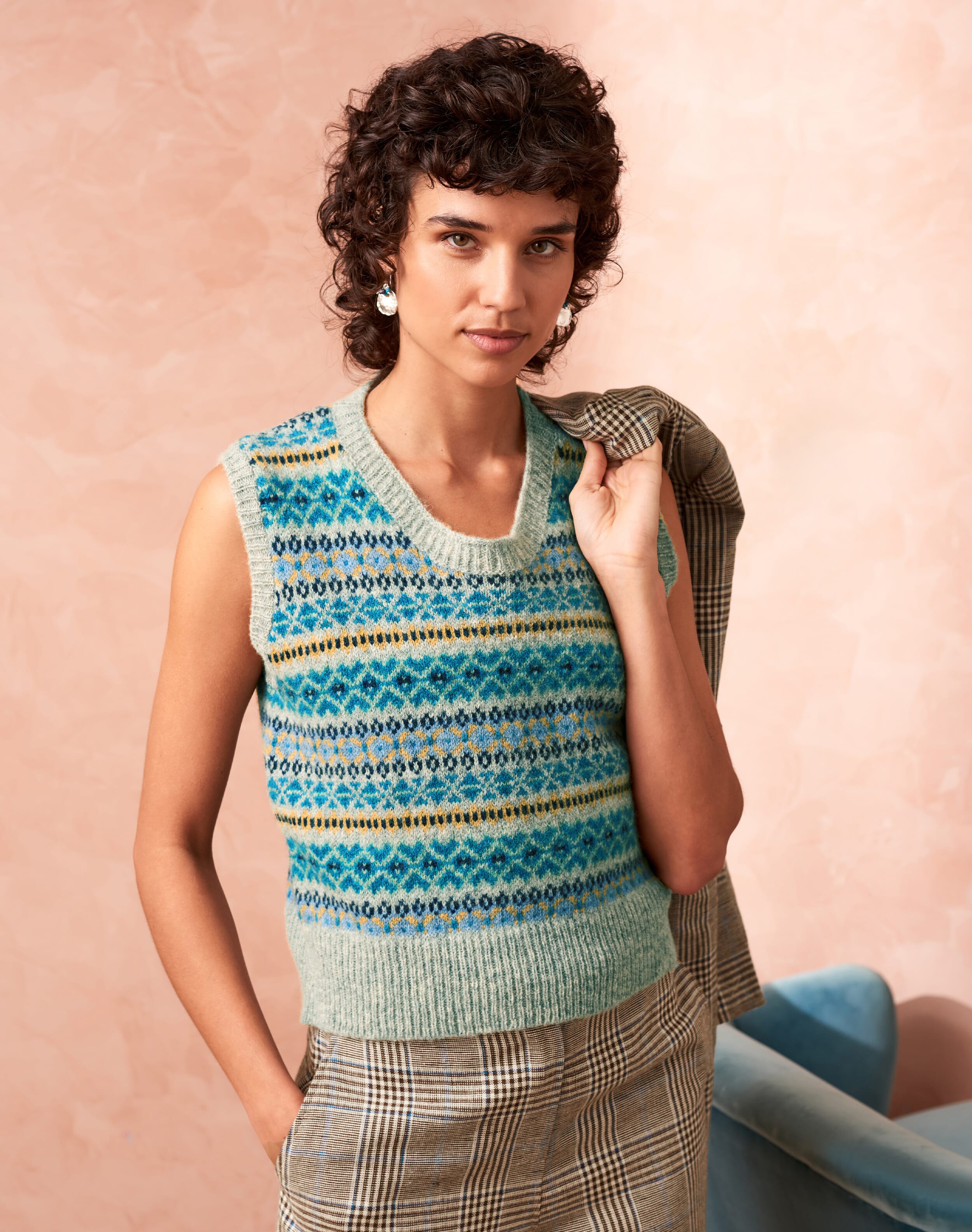 Grey Wool Fair Isle Tank Women's Tanks Brora Fashion