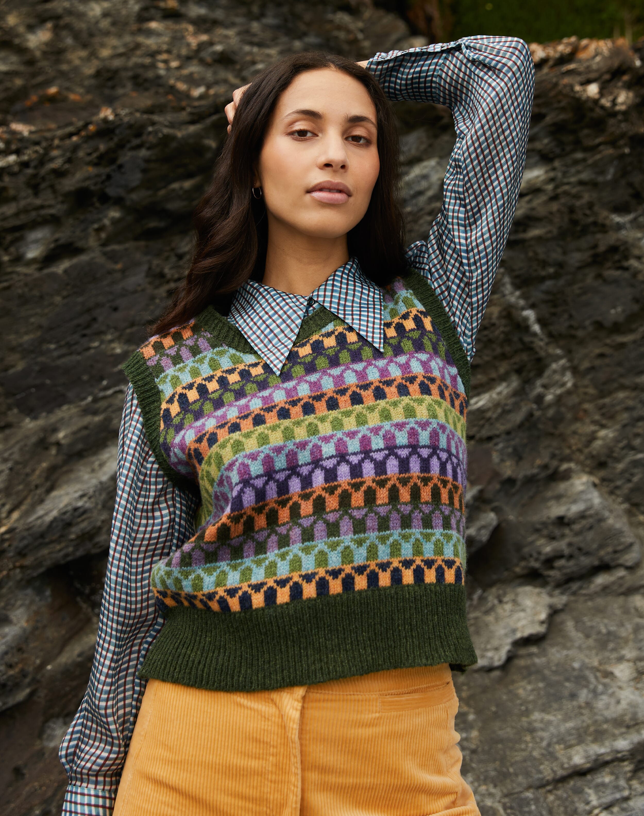 Green Wool Folk Tank | Women's Knitwear | Brora Sale