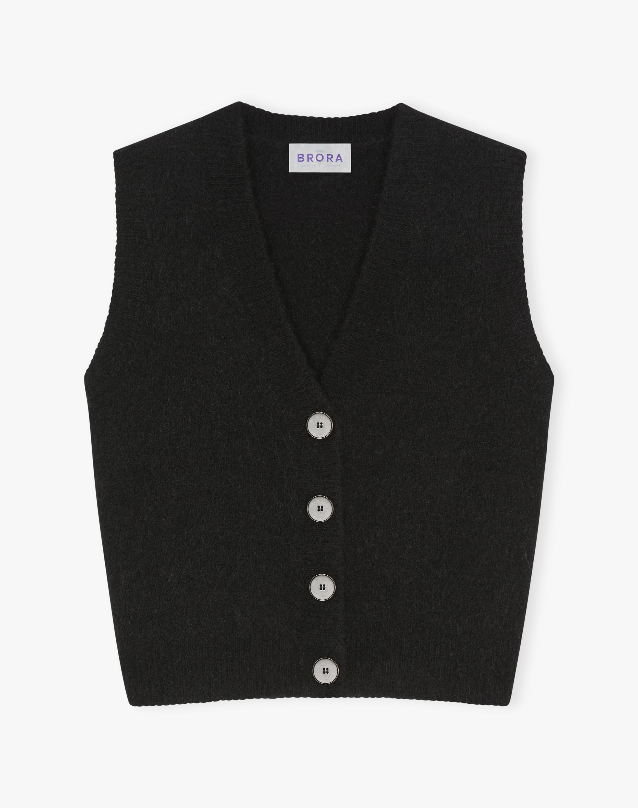 Alpaca V Neck Waistcoat in Black | Brora Clearance | Womenswear