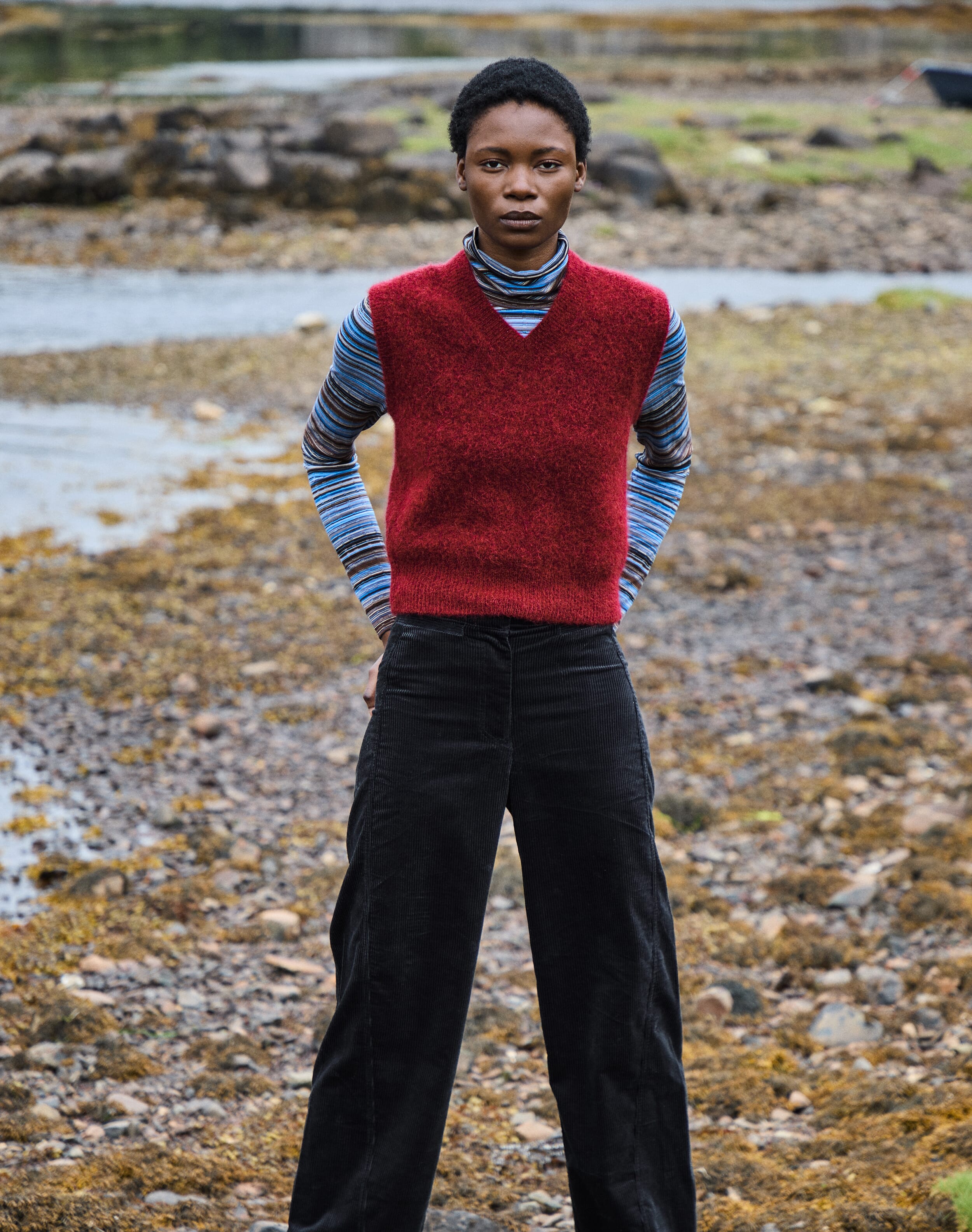 Alpaca V Neck Tank in Hawthorn | Brora Clearance | Womenswear