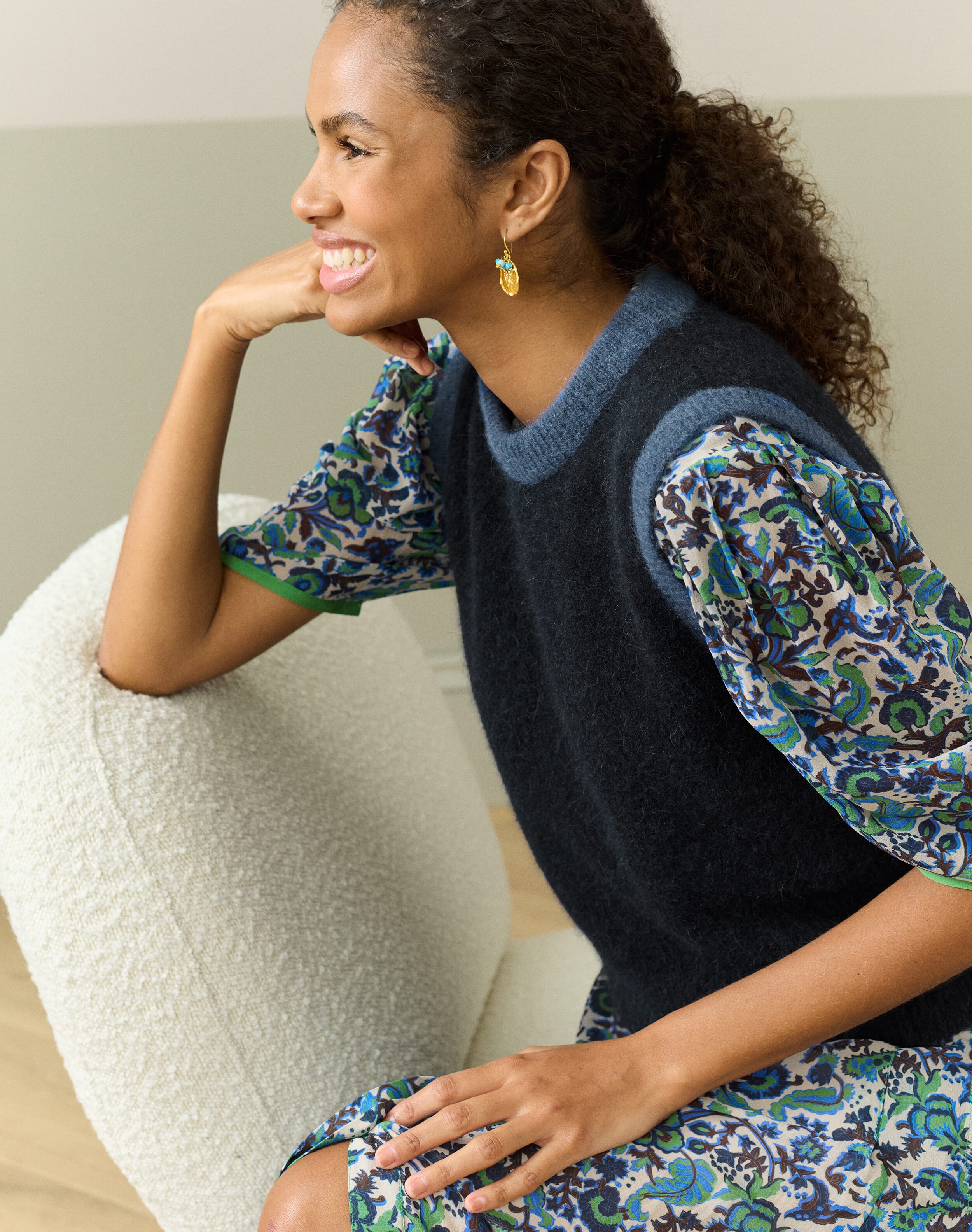 Alpaca Contrast Trim Tank in Navy | Women's | Brora Fashion