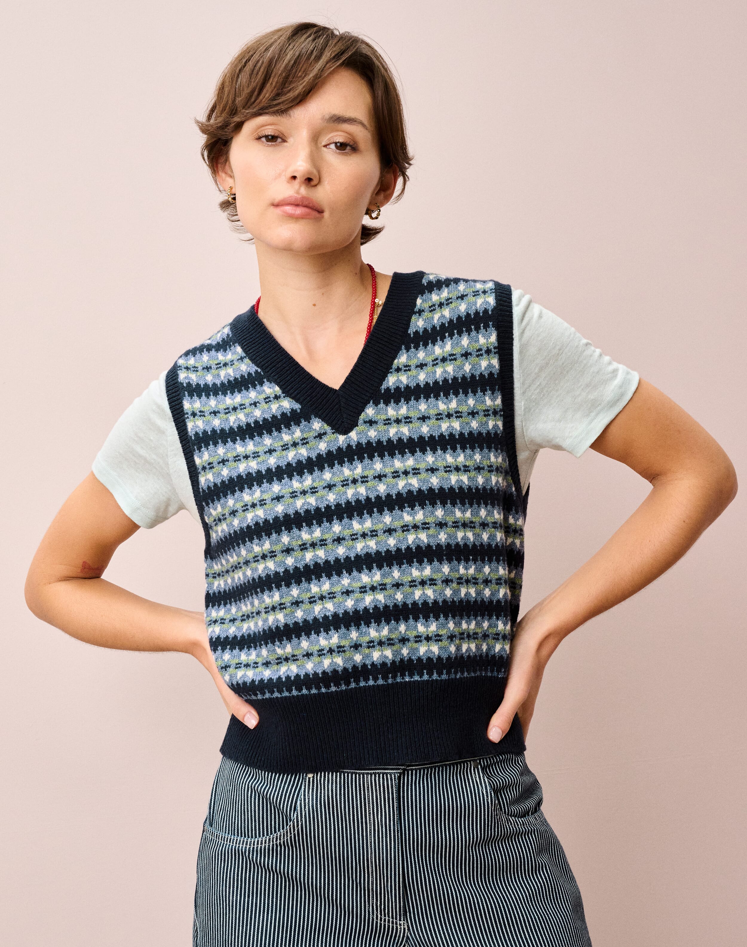 Lambswool Cotton Fair Isle Tank in Neptune | Brora Sale