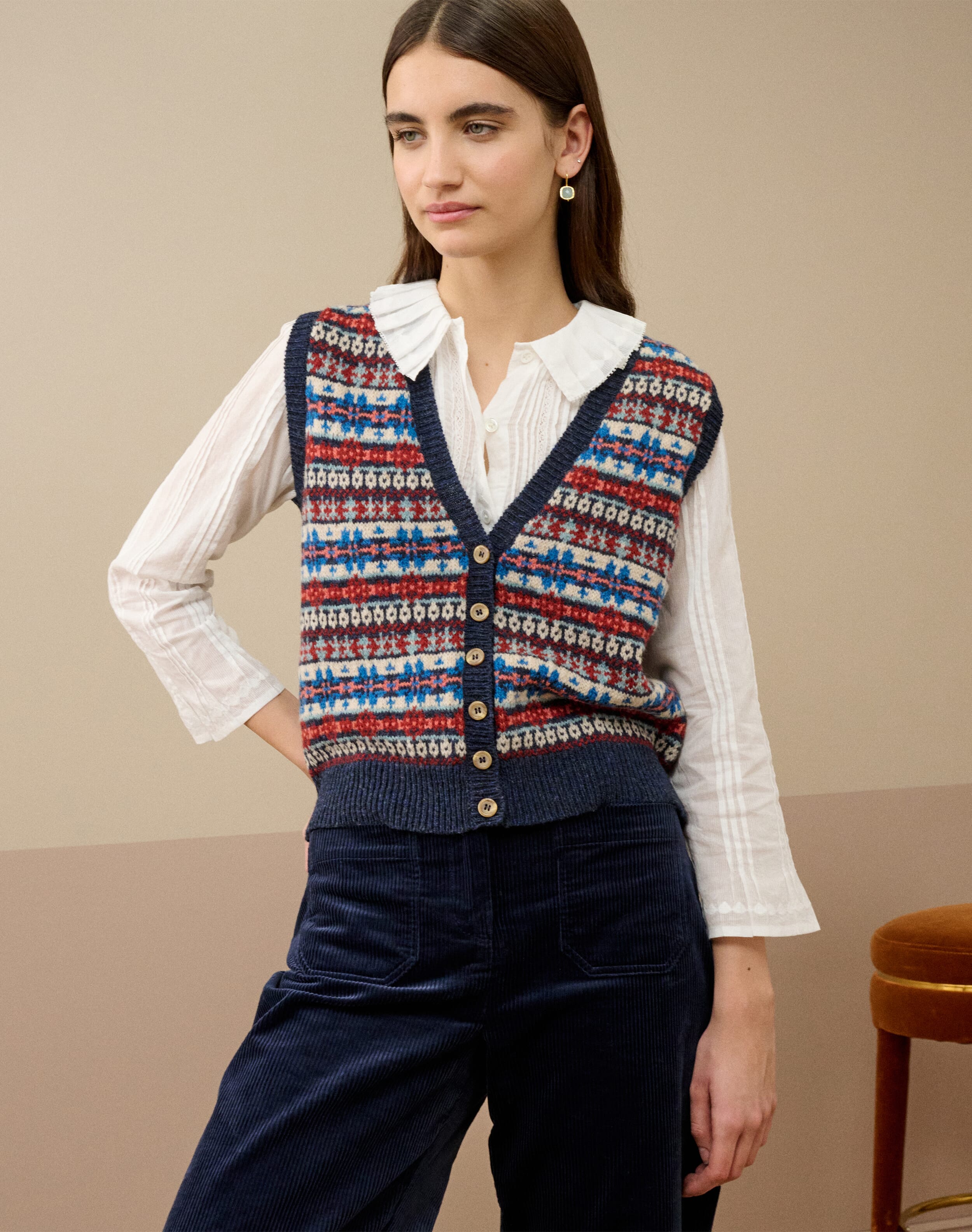 Brora Wool Fair Isle Sleeveless Cardigan