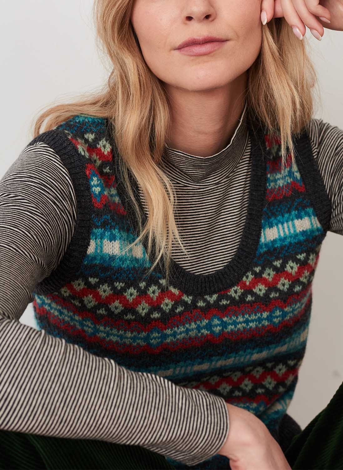 Oxford Grey Wool Fair Isle Tank Women's Tanks & Vests Brora