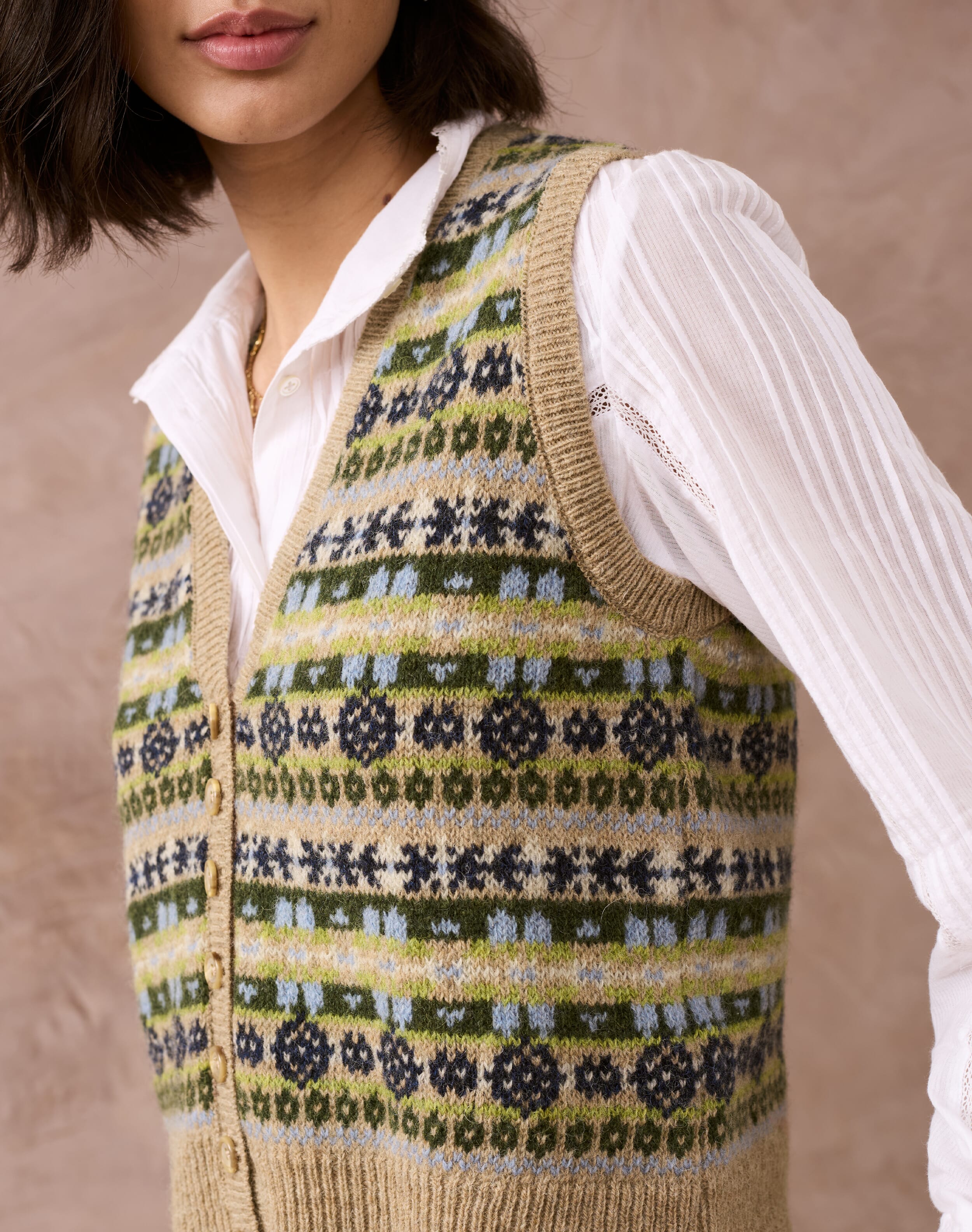 Wool Sleeveless Cardigan in Oak | Women's Knitwear | Brora Fashion