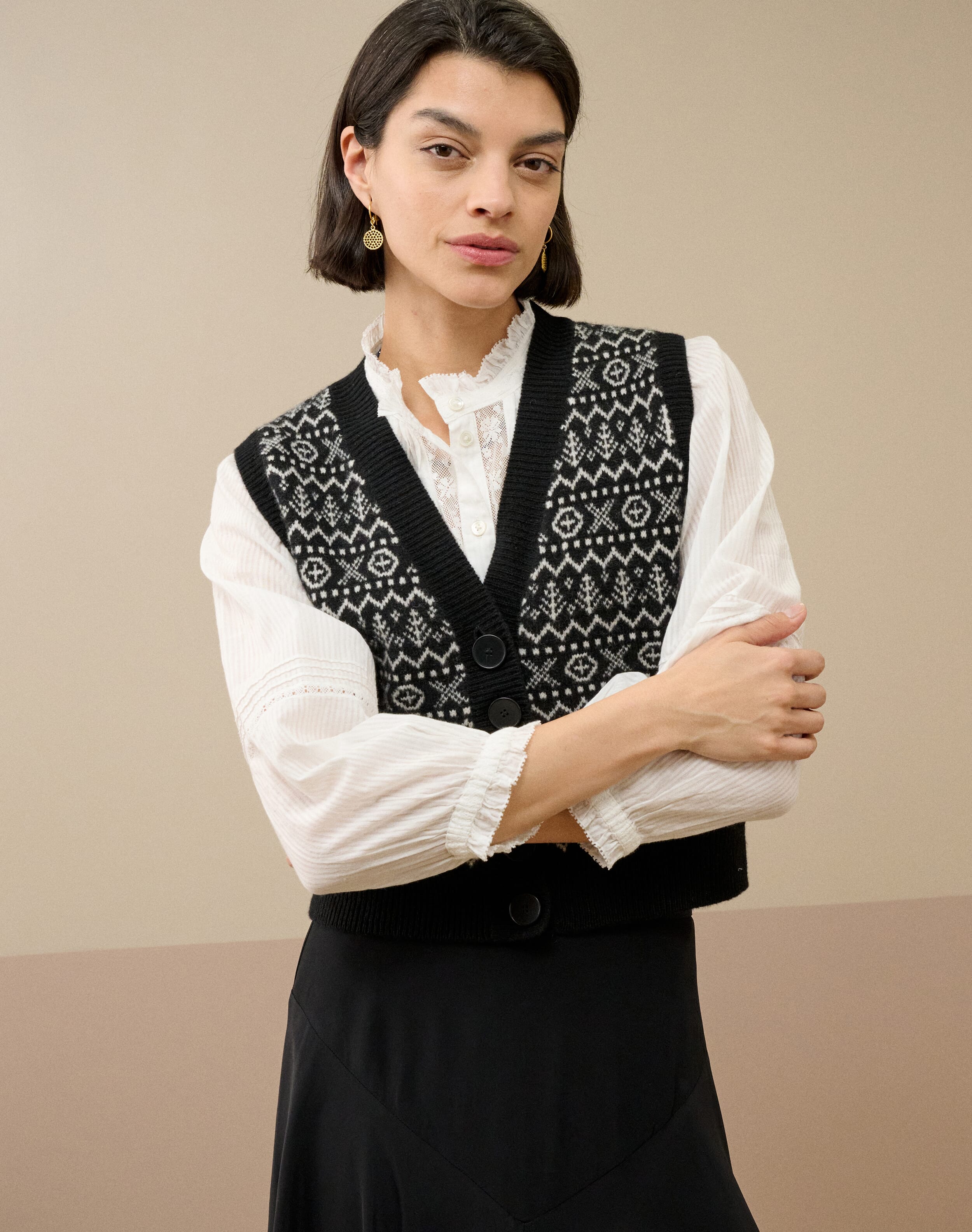 Brora Supersoft Lambswool Fair Isle Waistcoat Black