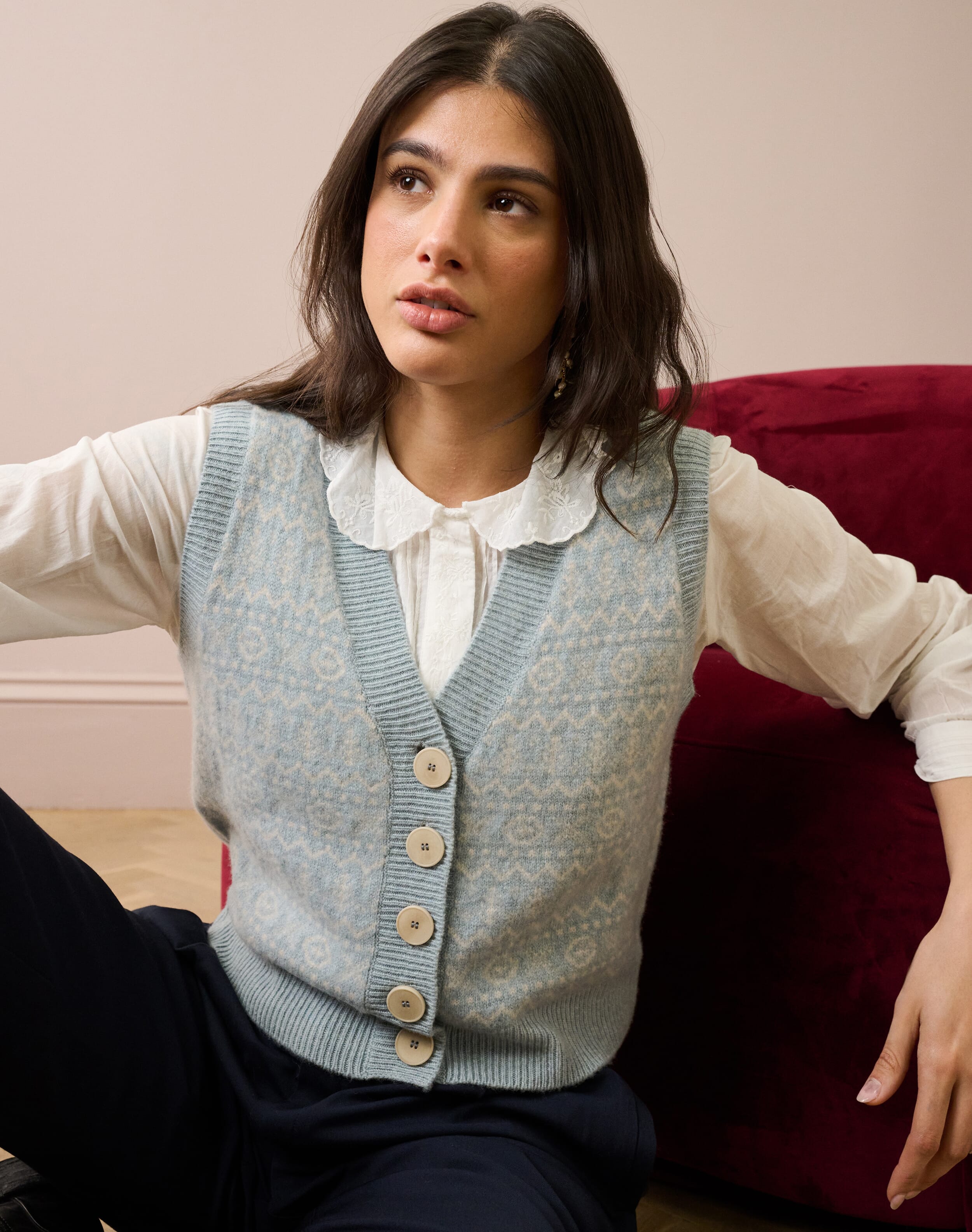Supersoft Lambswool Fair Isle Waistcoat in Mineral | Brora Clearance