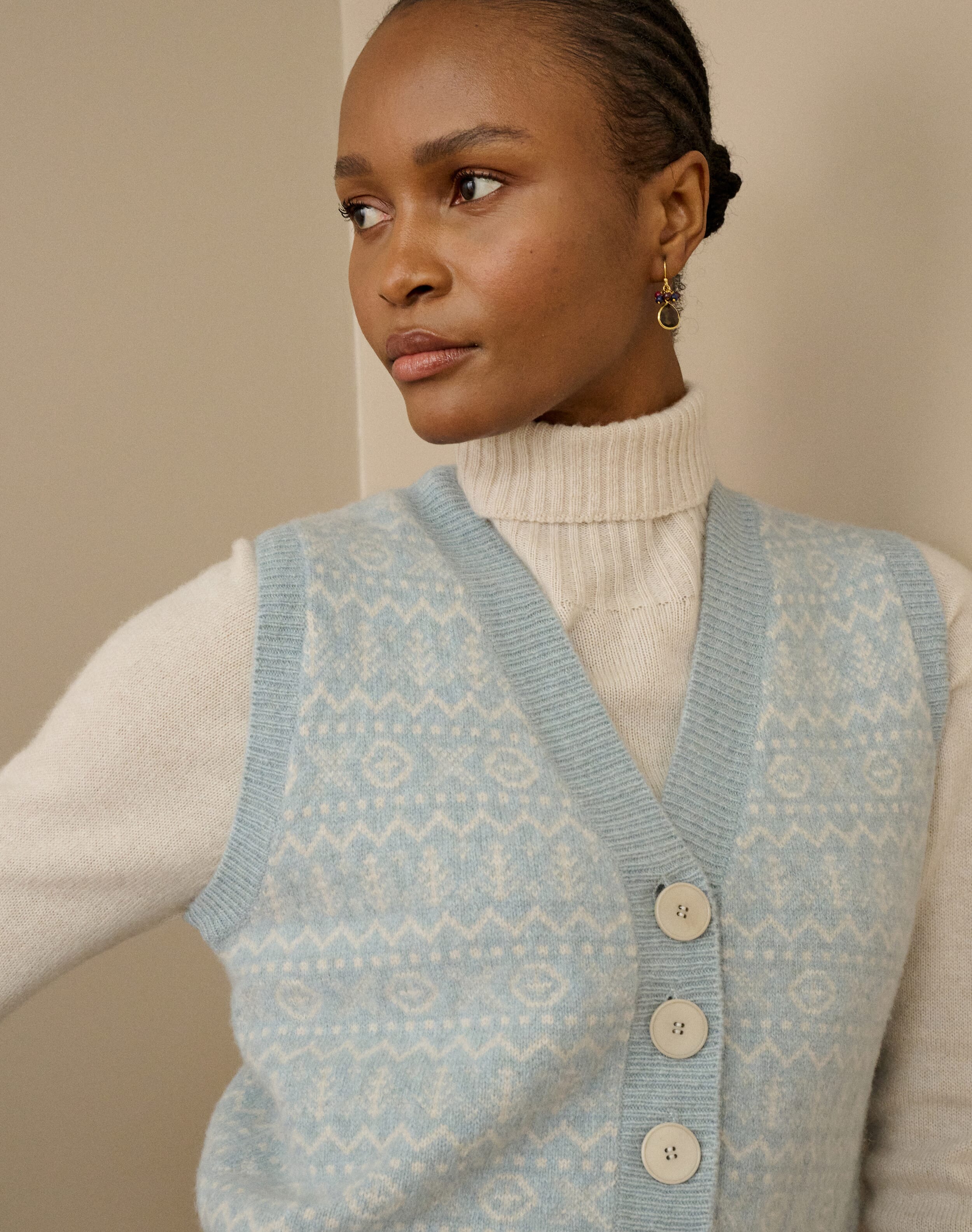 Supersoft Lambswool Fair Isle Waistcoat in Mineral | Brora Clearance