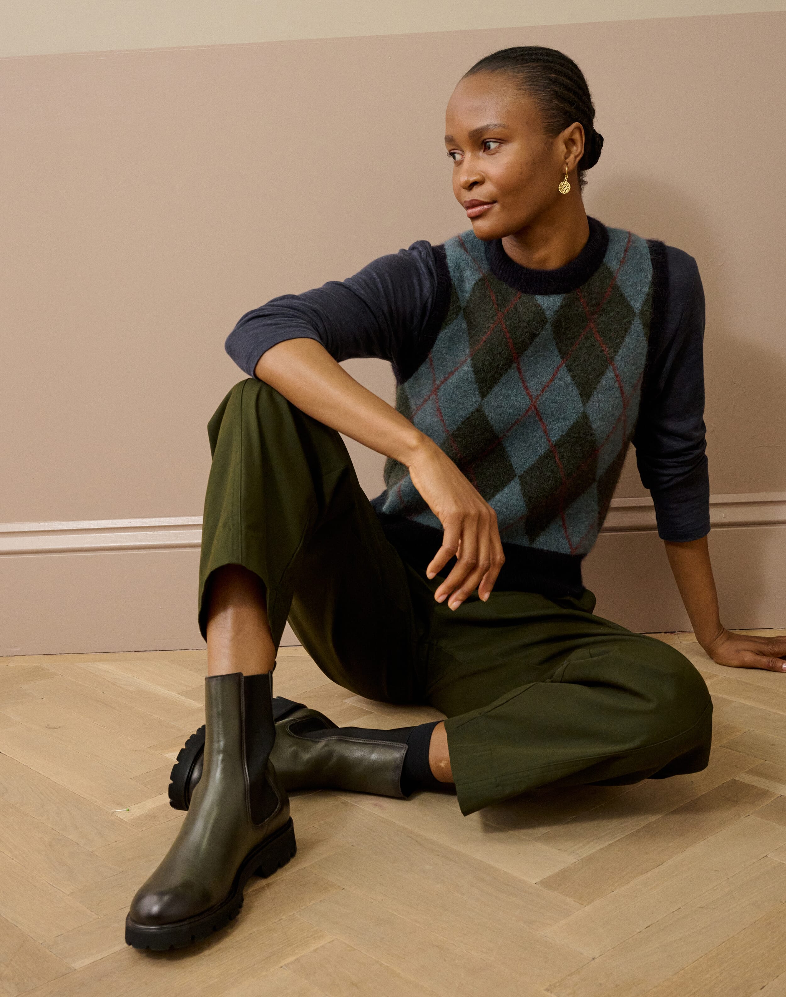 Alpaca Argyle Tank in Ink | Sleeveless Tops | Brora Clearance