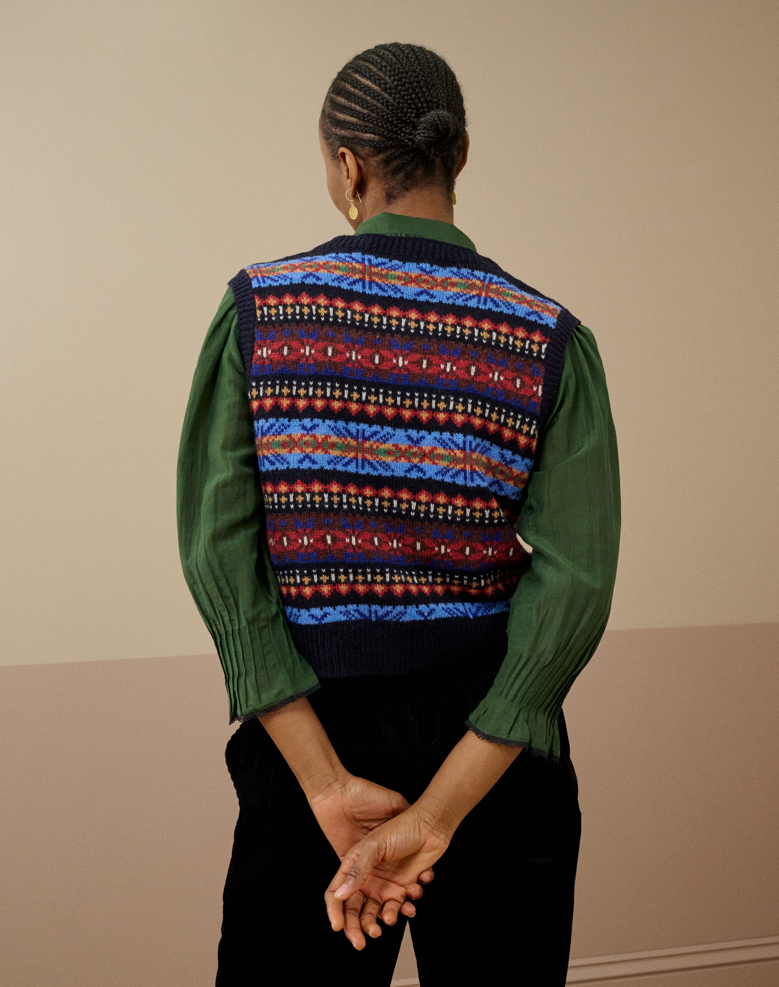 Merino Lambswool Fair Isle Waistcoat in Navy | Brora Sale