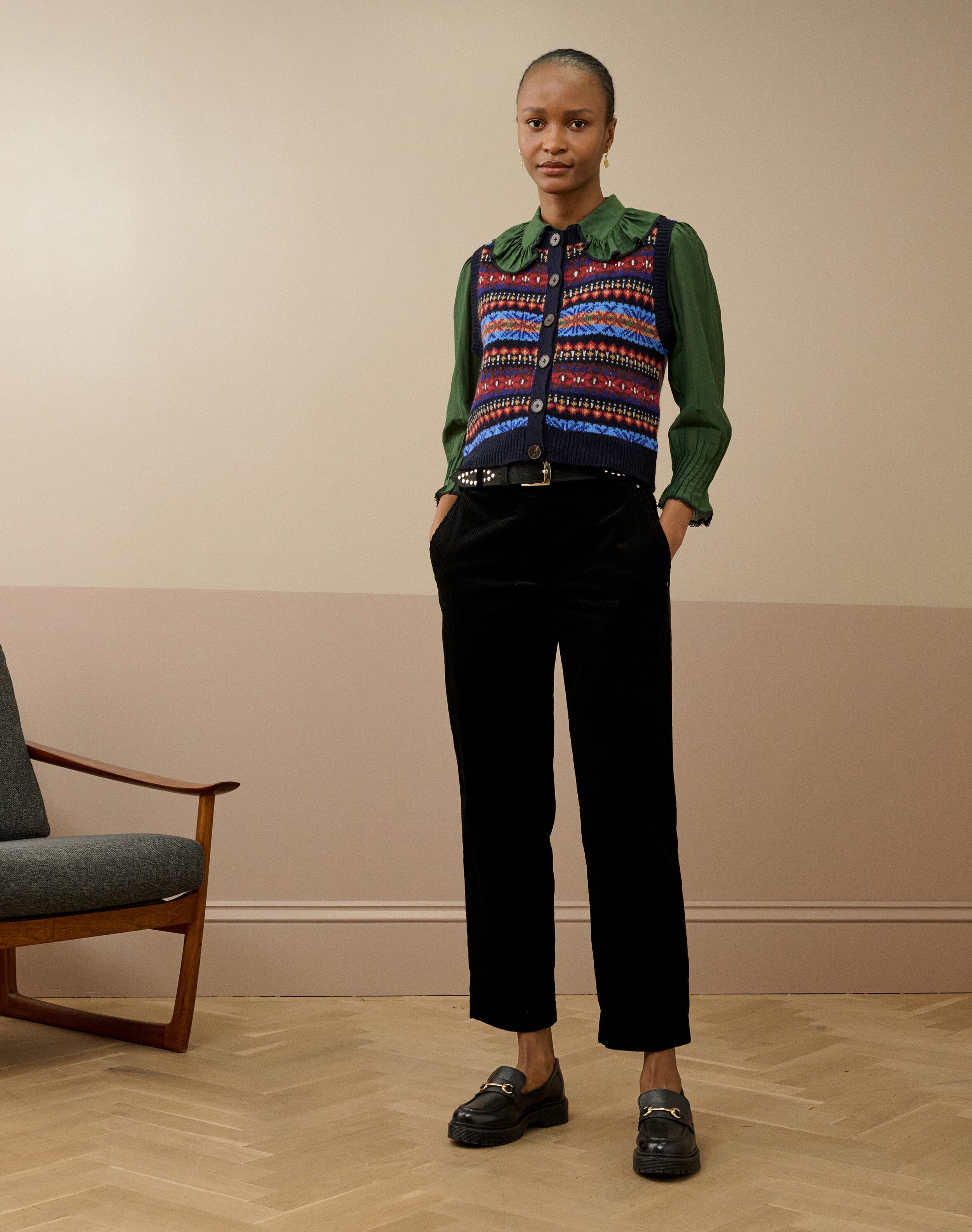 Merino Lambswool Fair Isle Waistcoat in Navy | Brora Clearance