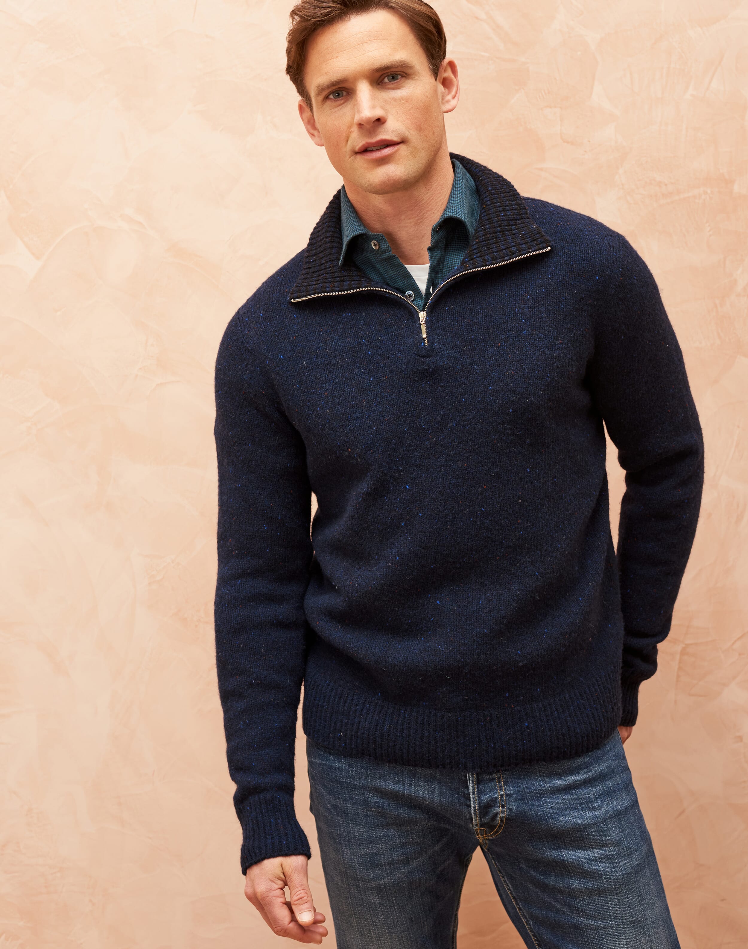 Blue Zip Turtle Neck | Men's Jumpers | Brora Fashion