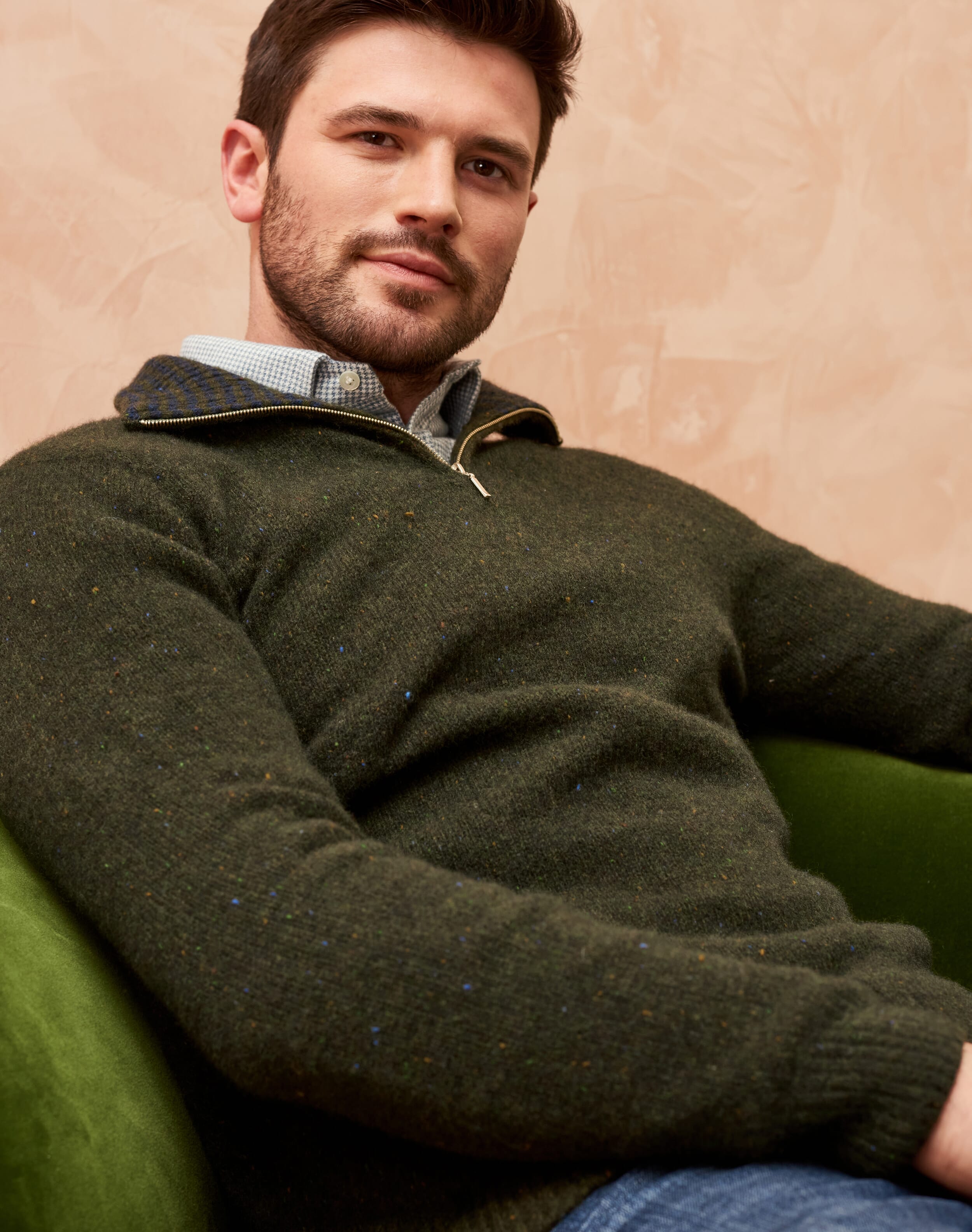 Green Zip Turtle Neck | Men's Jumpers | Brora Fashion