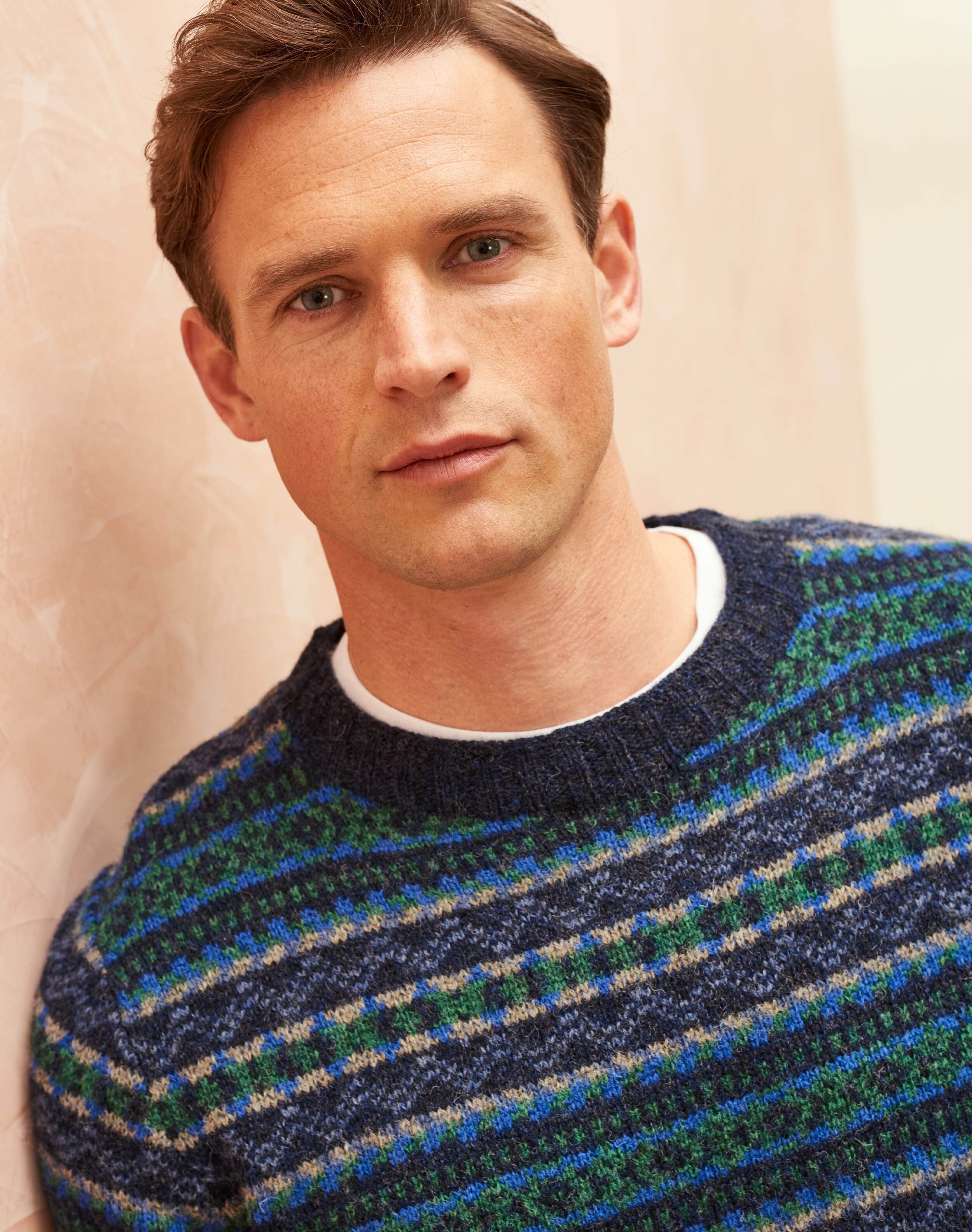 Navy Wool Fair Isle Jumper | Men's Jumpers | Brora Fashion