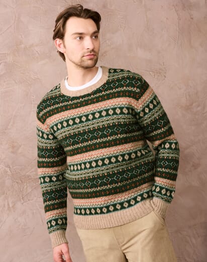 Wool Fair Isle Jumper in Oatmeal Men's Knitwear Brora