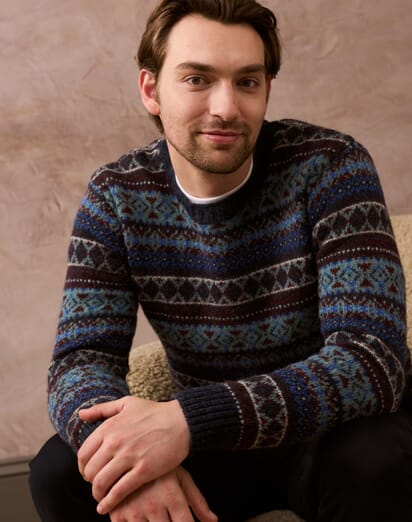 Mens Jumpers Brora Sale Jumpers Brora Jumpers Navy Wool Fair Isle