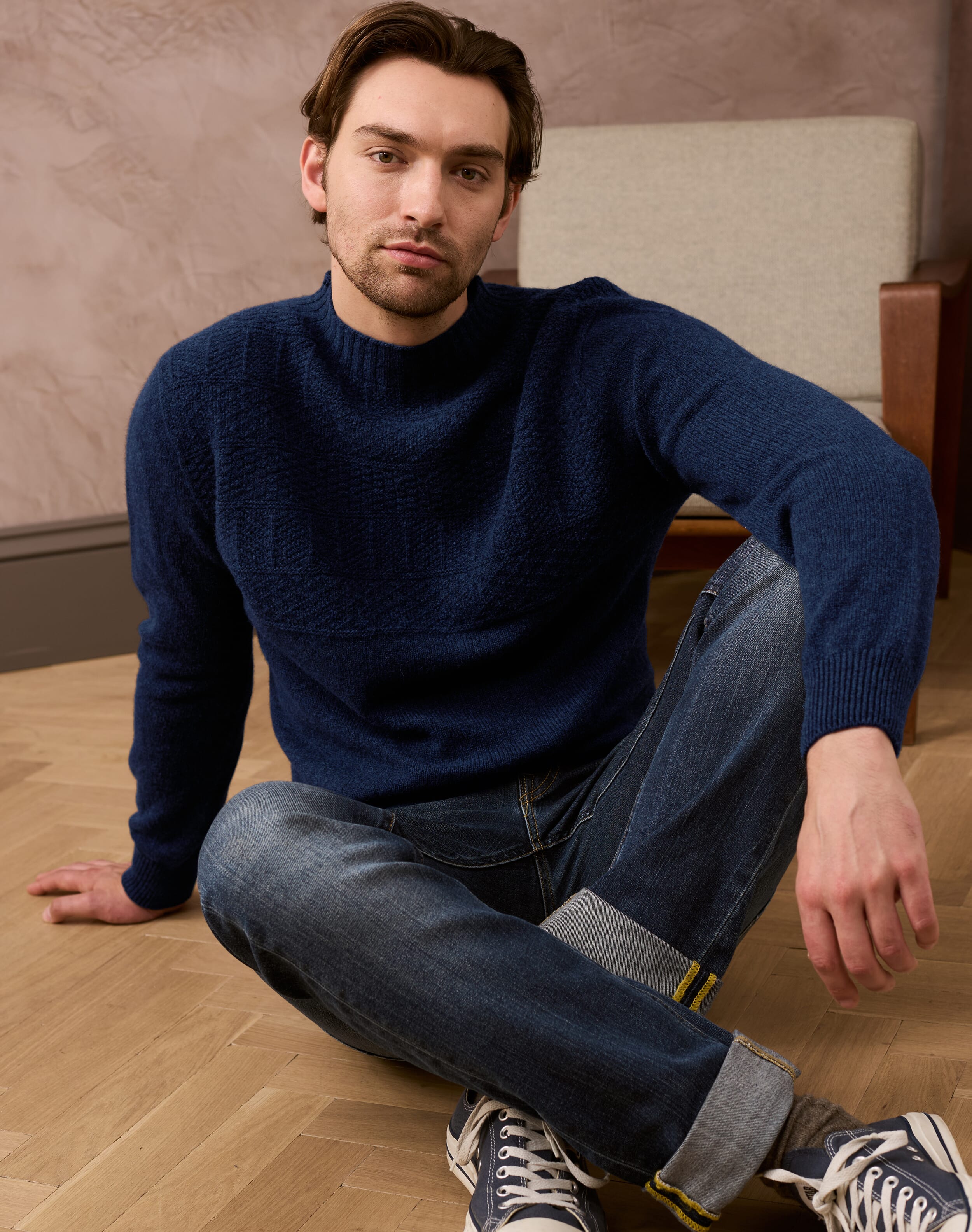 Brora Supersoft Lambswool Guernsey Jumper Cosmos