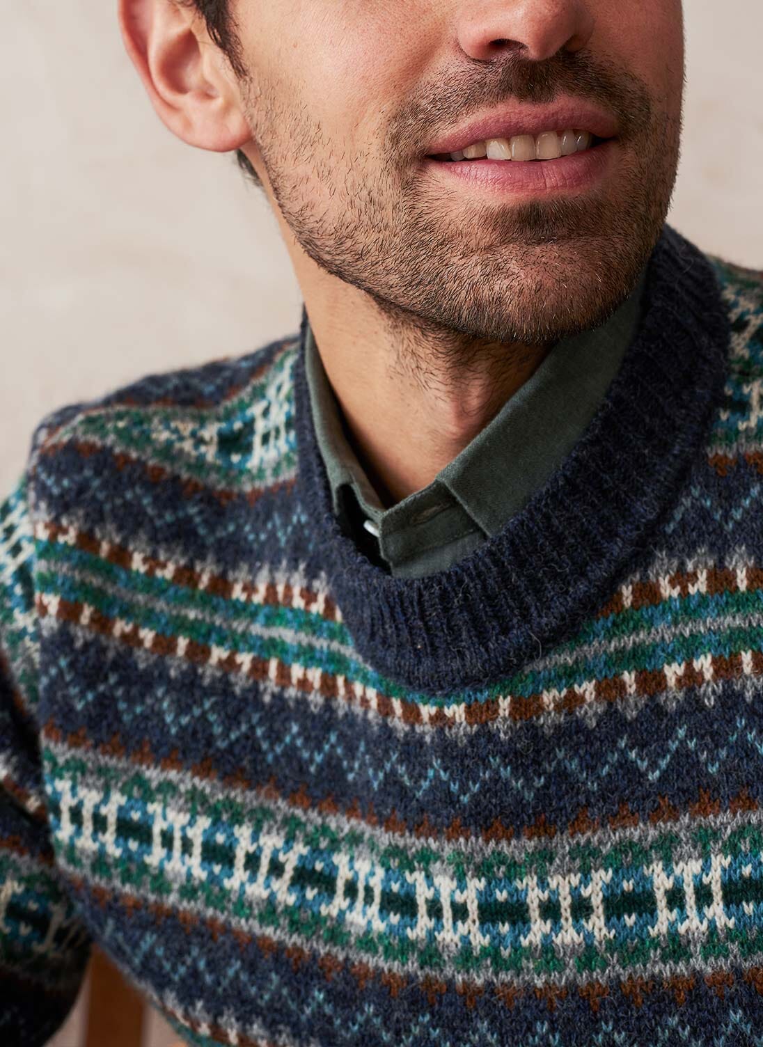 Navy Wool Fair Isle Jumper Men s Sustainable Knitwear Brora