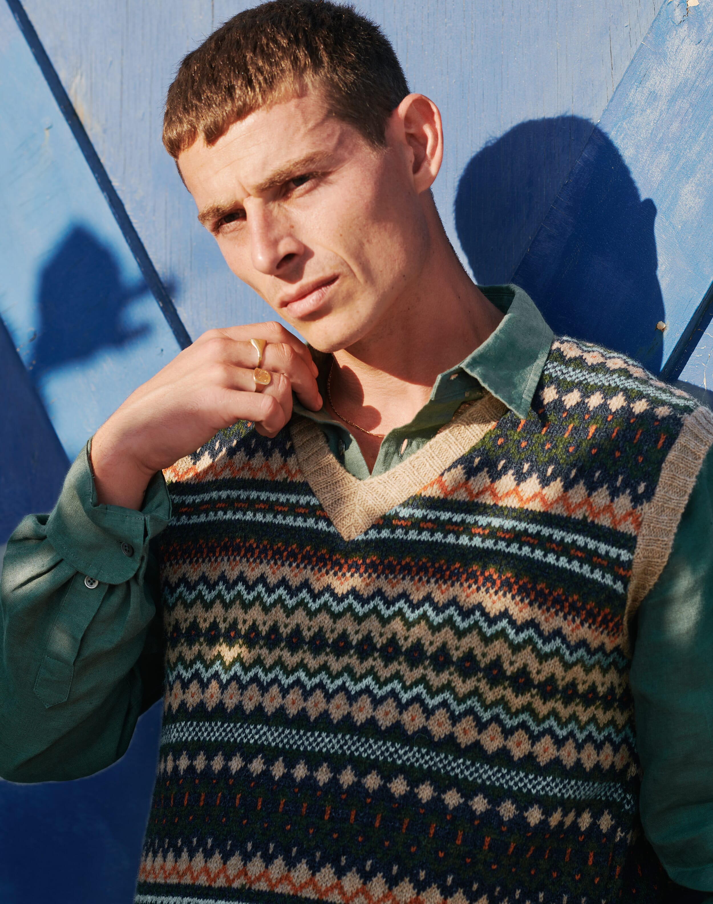 Brora Wool Fair Isle Tank Oak  - Size: S