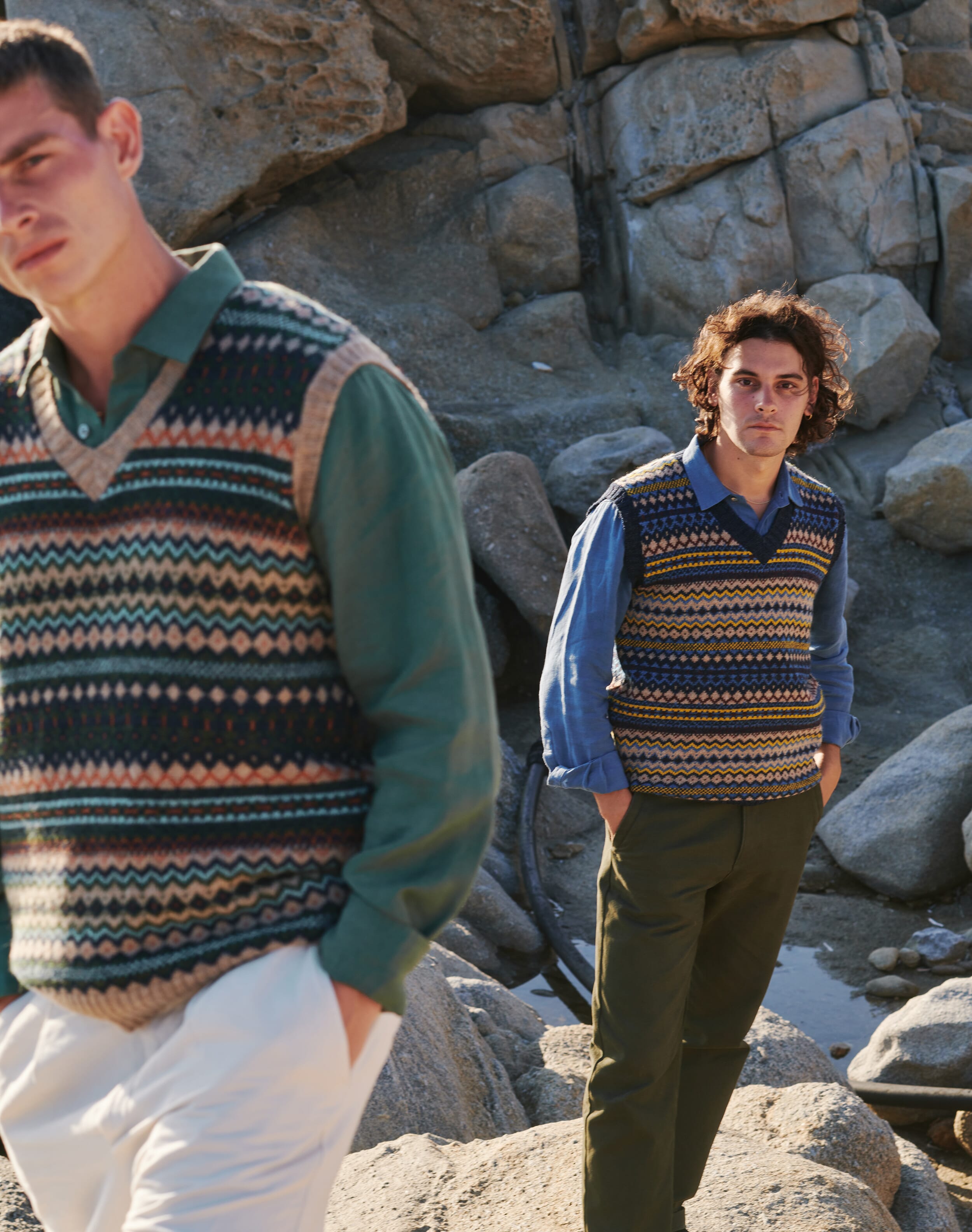 Wool Fair Isle Tank in Oak| Men's Fashion | Brora