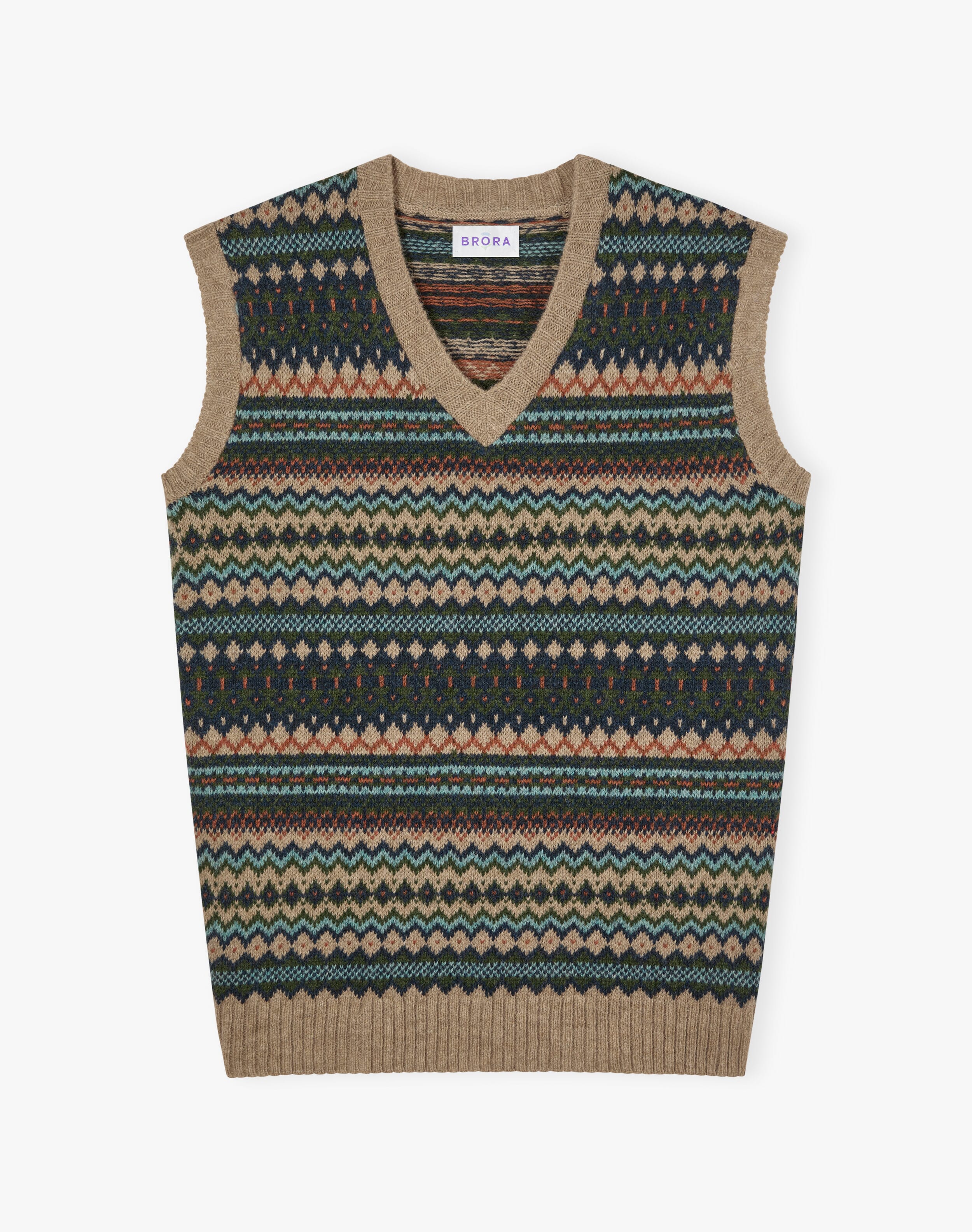 Wool Fair Isle Tank in Oak| Men's Fashion Brora