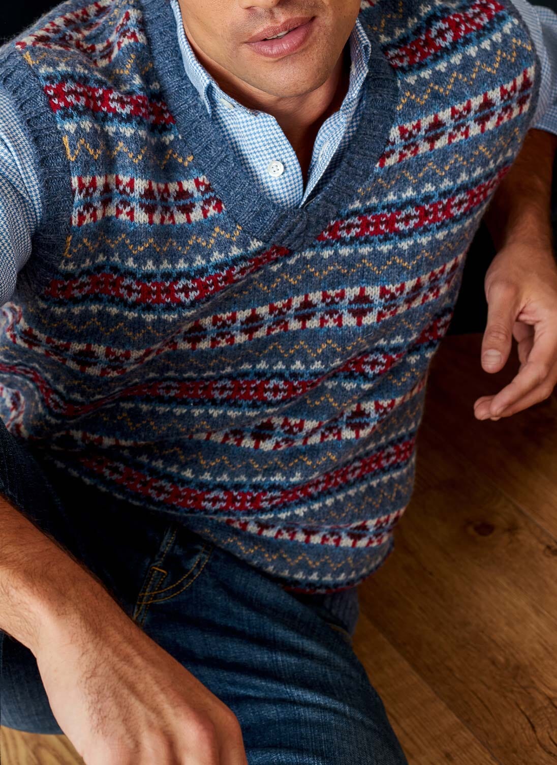 Indigo Wool Fair Isle Tank Men's Tanks Tops & Vests Brora