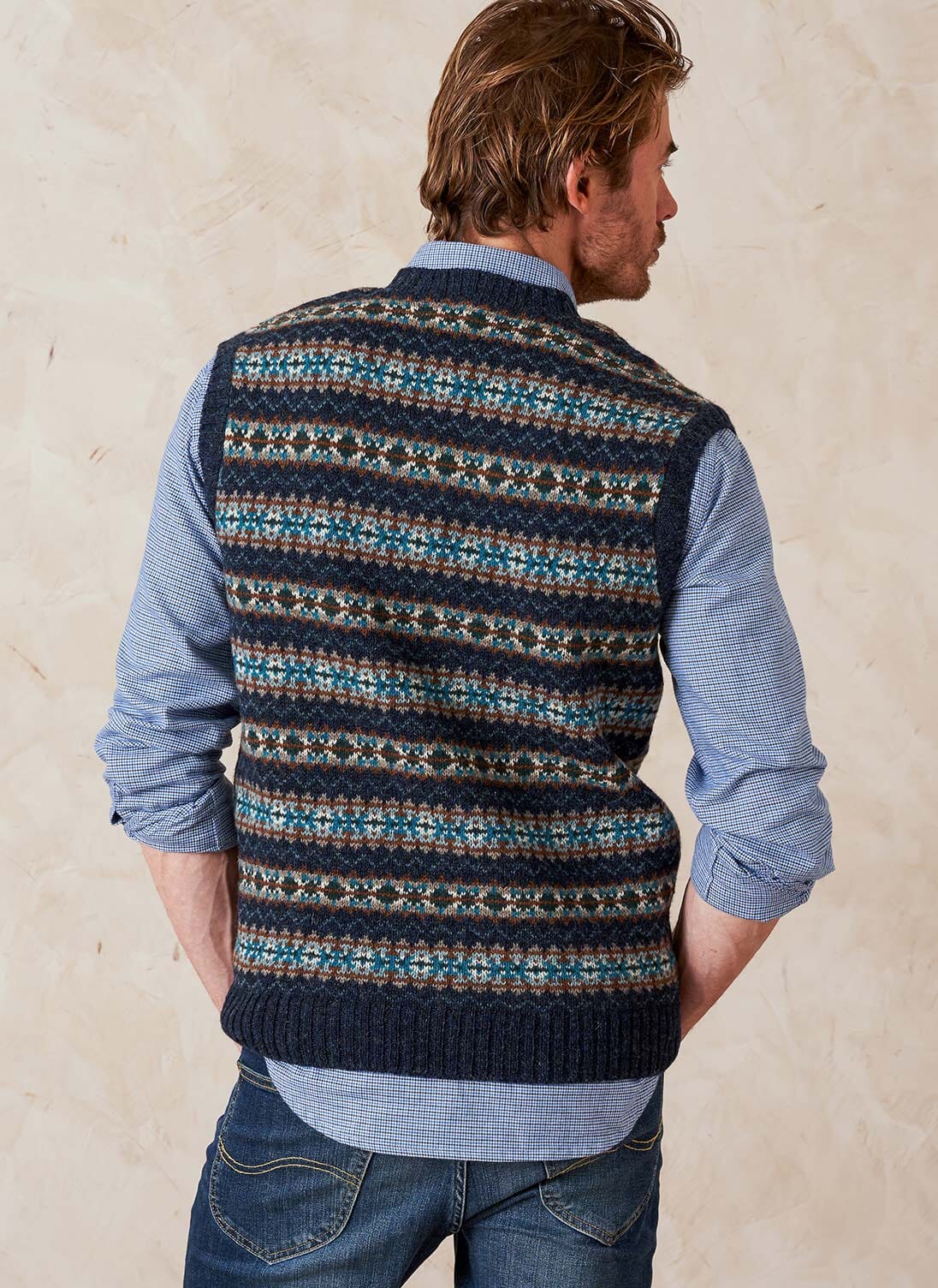 Navy Wool Fair Isle Tank Men's Tank Tops Brora Online