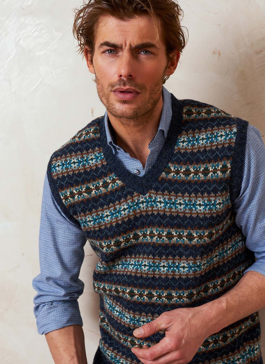 Navy Wool Fair Isle Tank Men's Tank Tops Brora Online